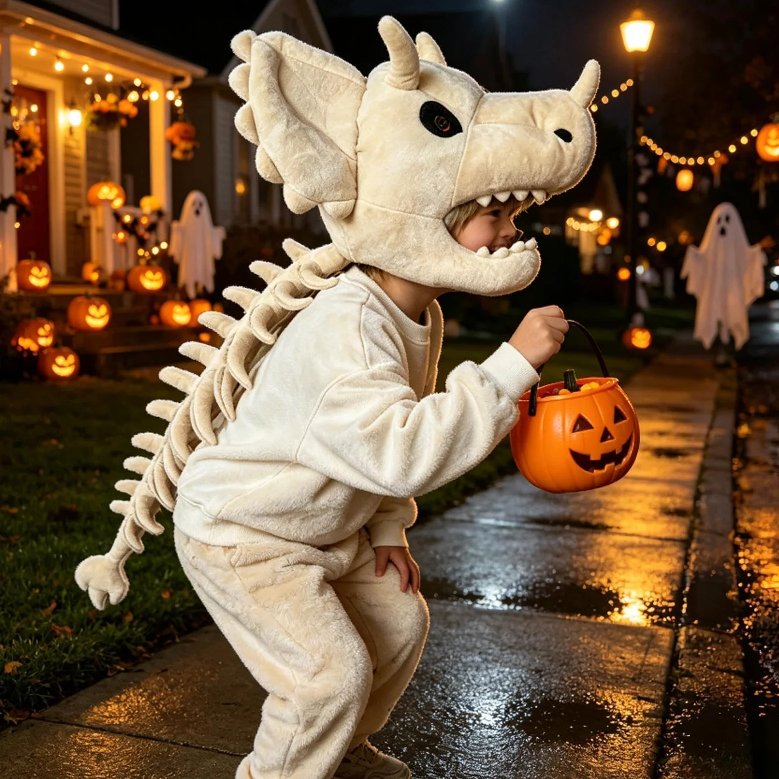 Costume da scheletro di dinosauro per Halloween, realistico, con testa e colonna vertebrale | Costume da dinosauro per cosplay, per giochi di ruolo e palcoscenico