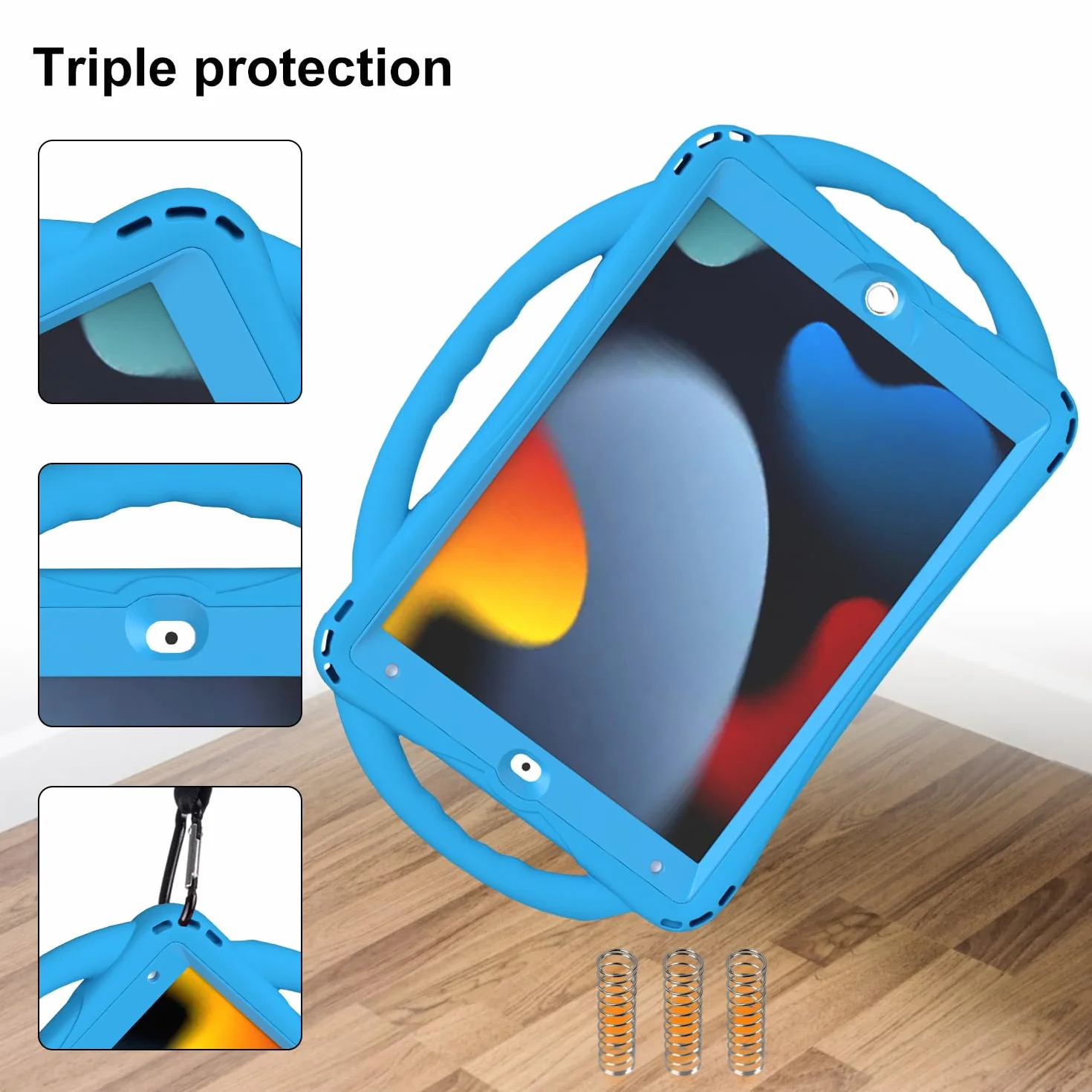 TOPESCT Custodia per bambini per iPad da 10,2 pollici di 9a/8a/7a generazione, realizzata in silicone adatto ai bambini, con protezione schermo integrata, custodia antiurto con manico e supporto per