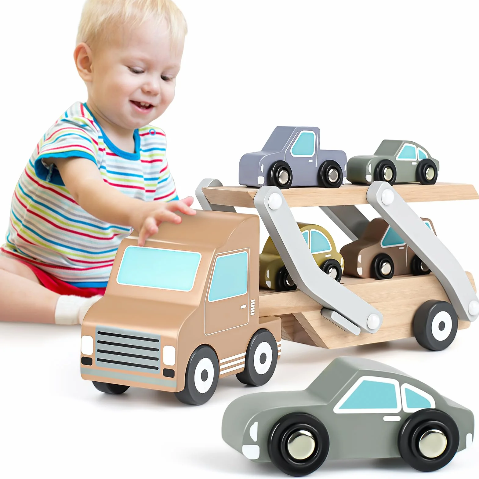 Giochi Bambini 1 Anno Macchinine Giochi Legno Bambini con 4 Mini Auto Macchinine Montessori Regali 1 2 3 Anno