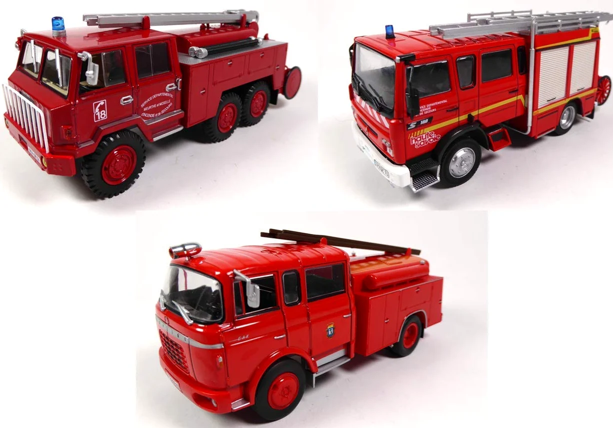 OPO 10 Lotto di 3 Camion dei Pompieri 1/43 compatibili con Renault VI S180 + BERLIET GAK + FF 6x6 (P2 + P8 + P11)