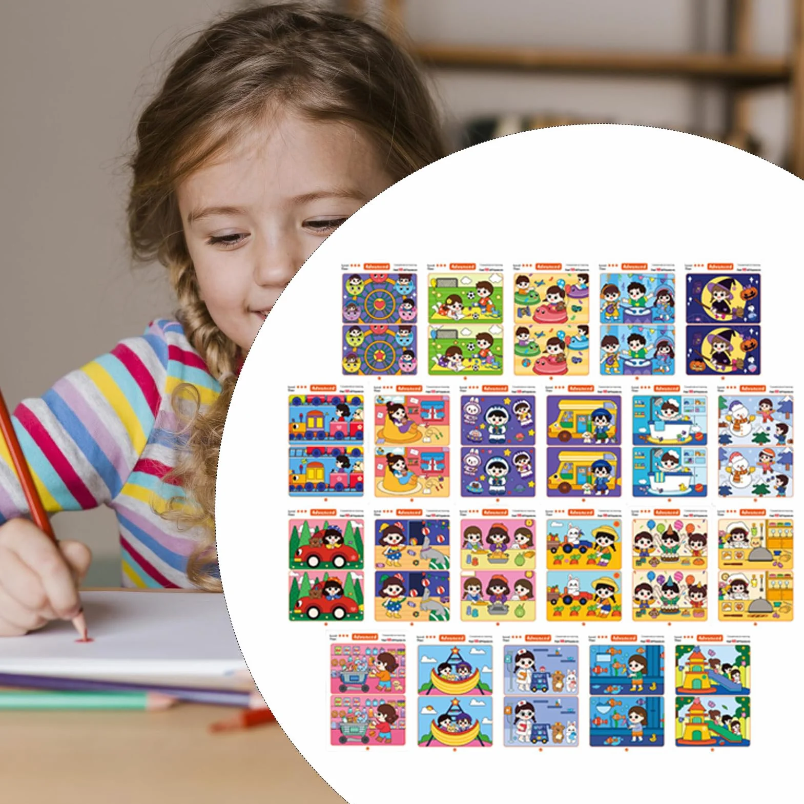 Trova il gioco della differenza - set di schede di apprendimento, pacchetto di potenziamento di memoria | del pensiero di risoluzione dei problemi, attività di sviluppo 'istruzione precoce,