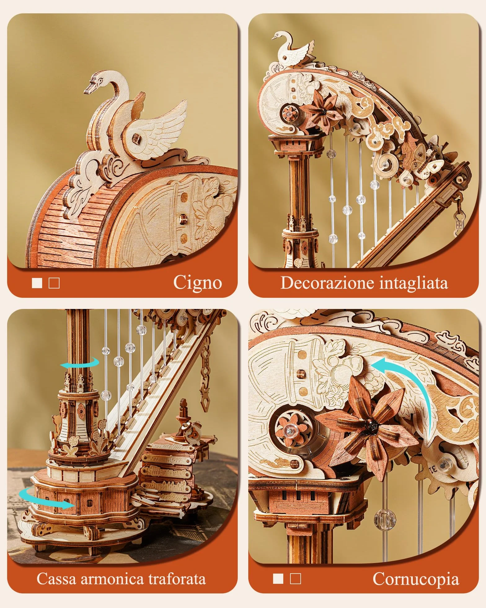 ROKR Puzzle 3D in Legno Arpa Modellismo da Costruire Adulti,Meccanico Musica Scatola,Regalo di Compleanno
