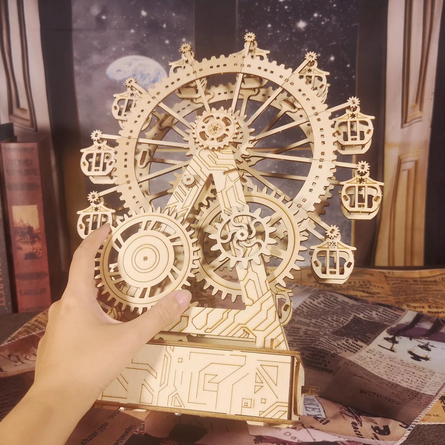 Modellini Da Costruire Puzzle 3D Legno - Kit Ruota Panoramica Steampunk Con Carillon, Kit Modellismo, Puzzle in Legno Per Adulti, Regalo Speciale