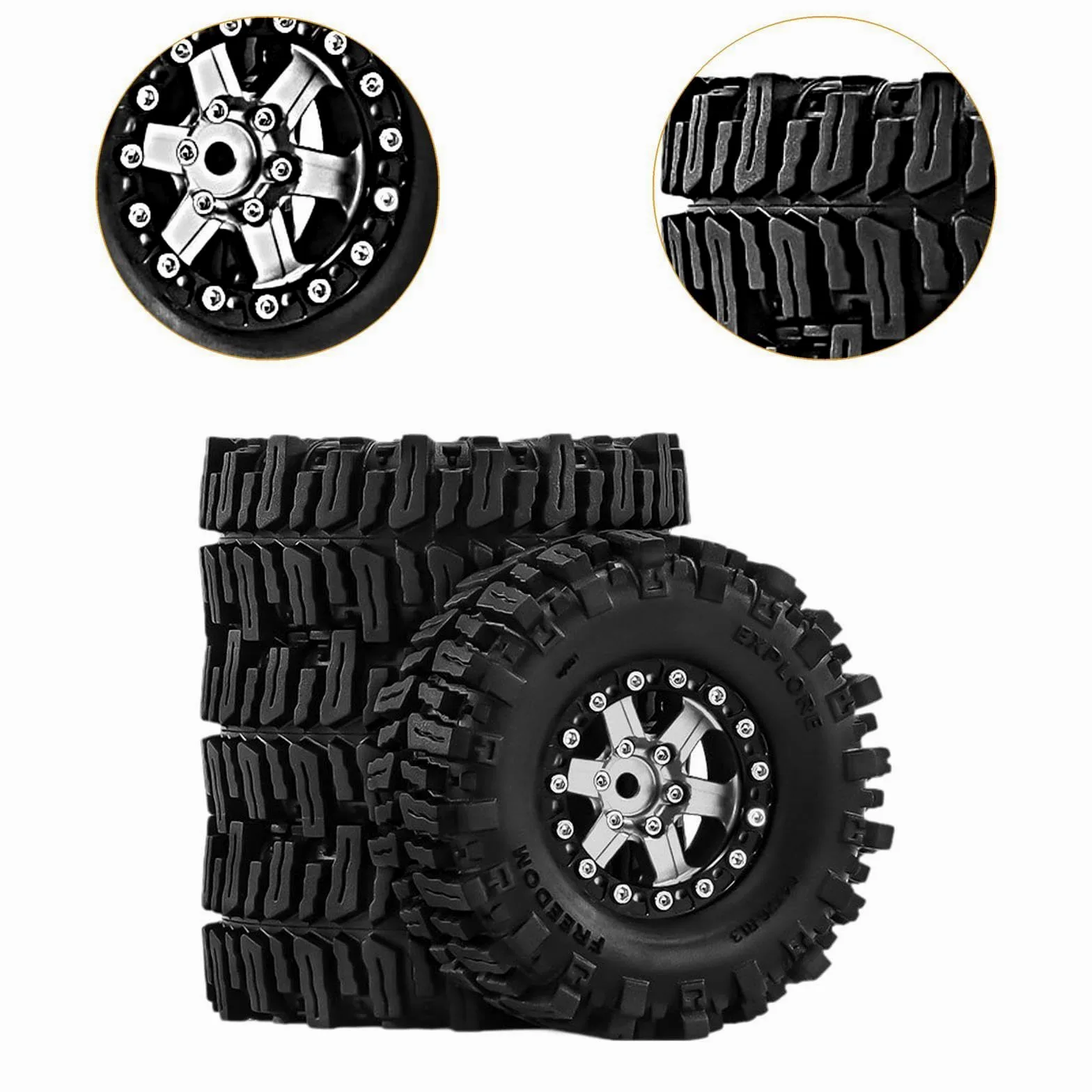 4 Pezzi Ruote Auto Giocattolo Pneumatici Parti Ricambio RC Resistenti in Alluminio Adatti per Modellismo Manutenzione Auto Radiocomandate, Argento