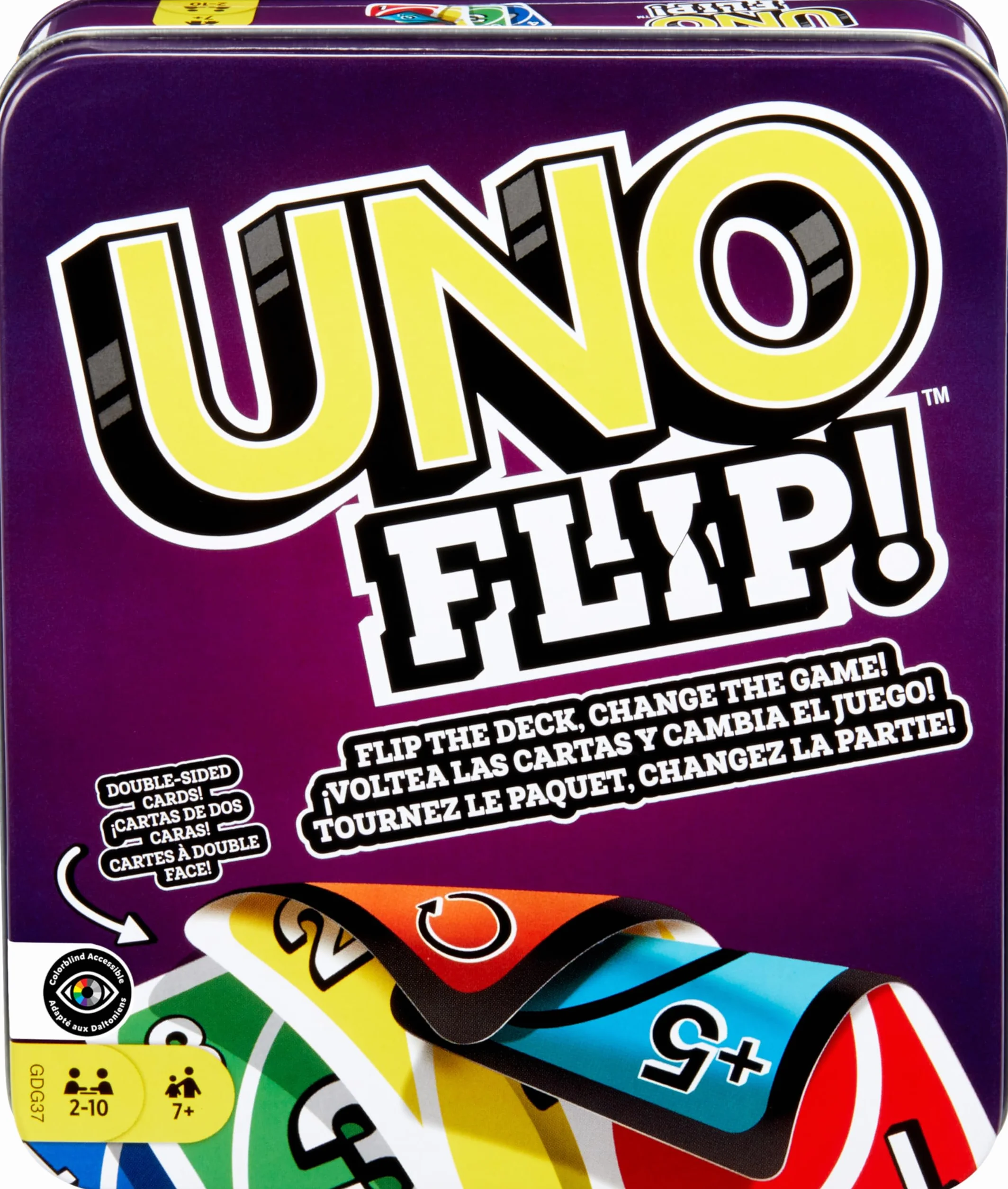 Mattel Games Uno Flip, Gioco di Carte per Famiglia, Scatola Metallica, 112 Carte Fronte/Retro, 7+ Anni, GDG37