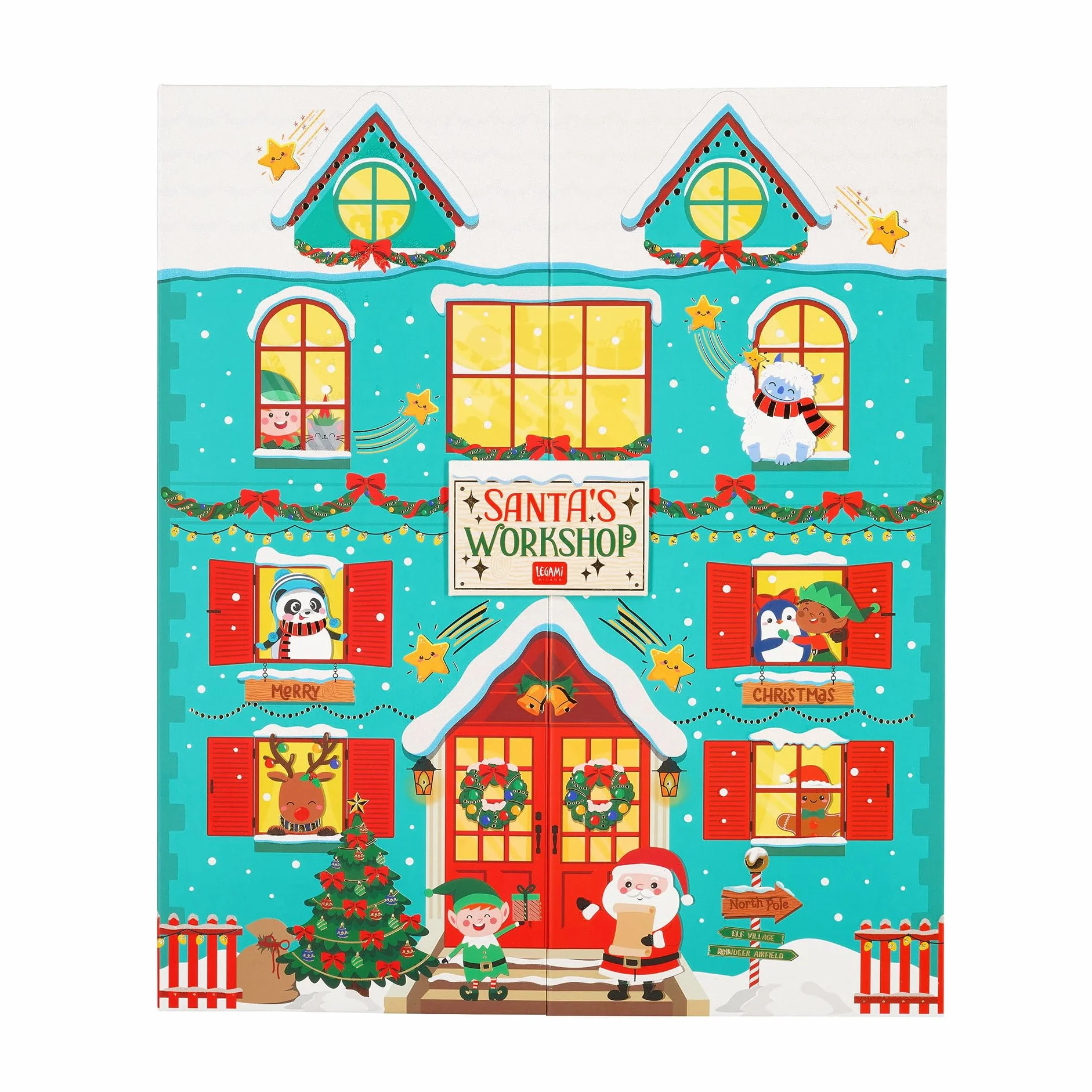 Legami - Calendario dell'Avvento 2024, Contiene 24 Sorprese, Contiene Esclusiva Penna Cancellabile, Calendario Riutilizzabile, Resistente, 33 x 39 x 6,7 cm, in Carta FSC
