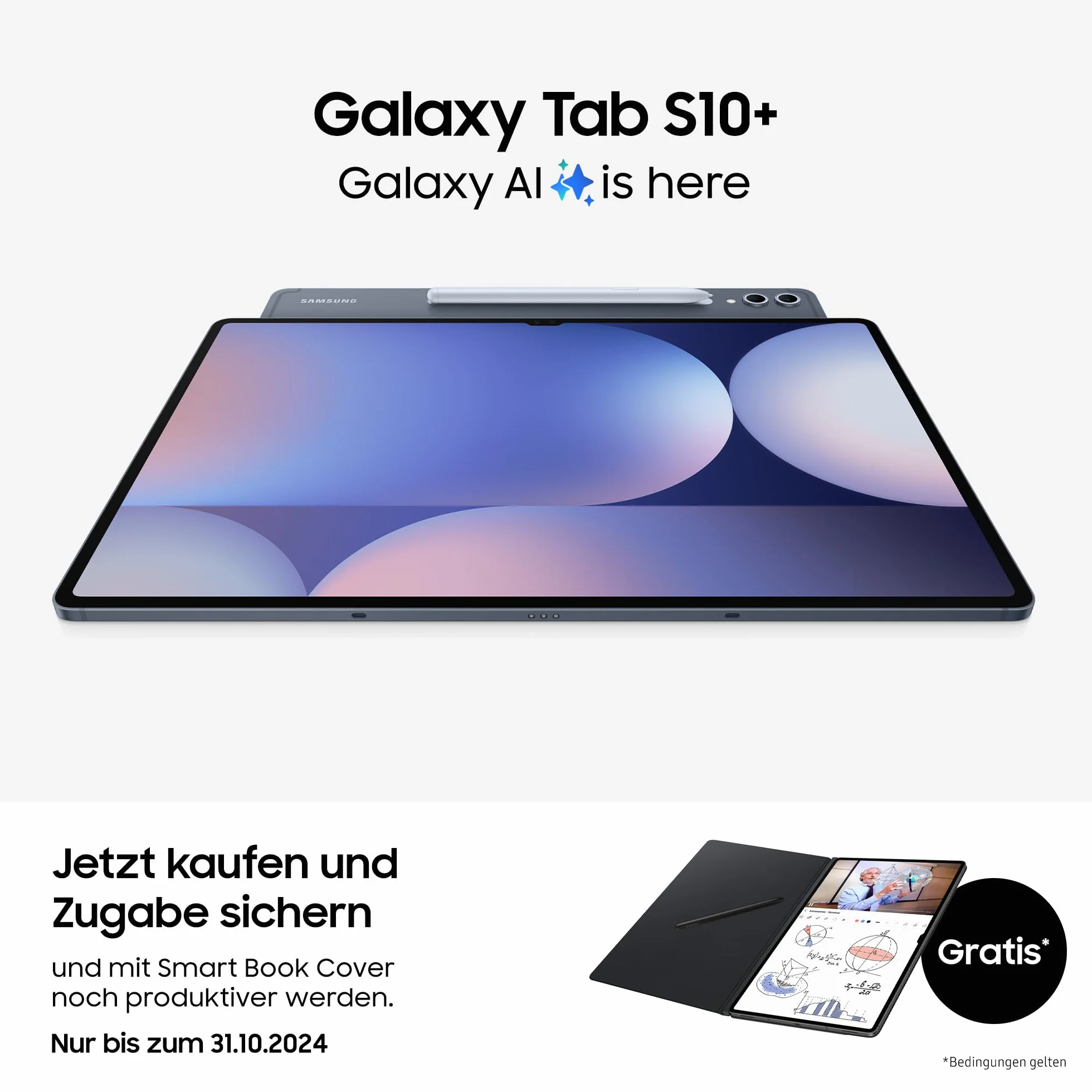 Samsung Galaxy Tab S10+ AI Tablet Android, 12 GB di RAM, 256 GB di memoria, schermo AMOLED, rivestimento antiriflesso, include S Pen, WiFi, Platinum Silver