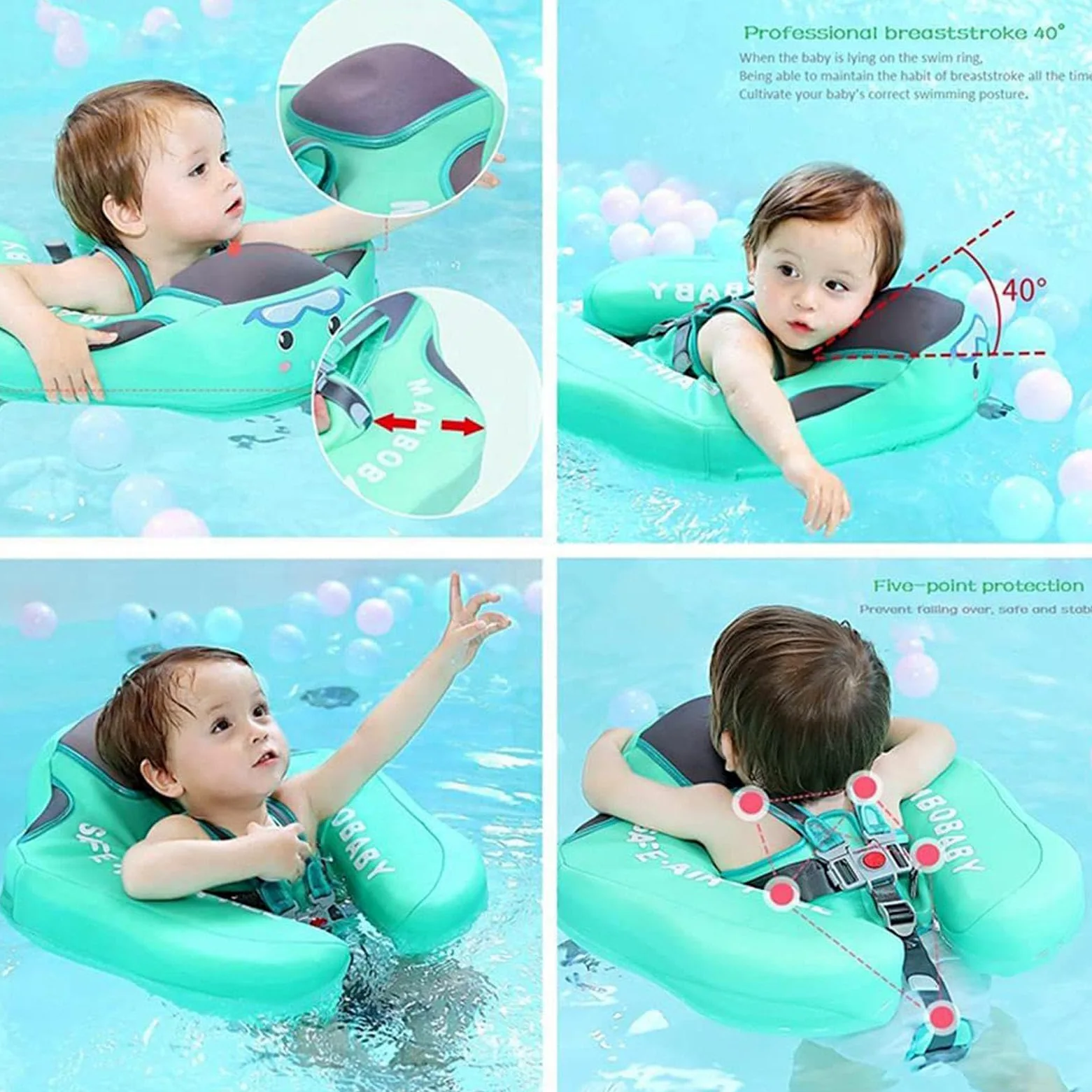 Aiuto per il nuoto per bambini con tettuccio parasole, con protezione solare UPF50+, per bambini dai 3 ai 24 mesi, per il mare, la vasca da bagno e i viaggi