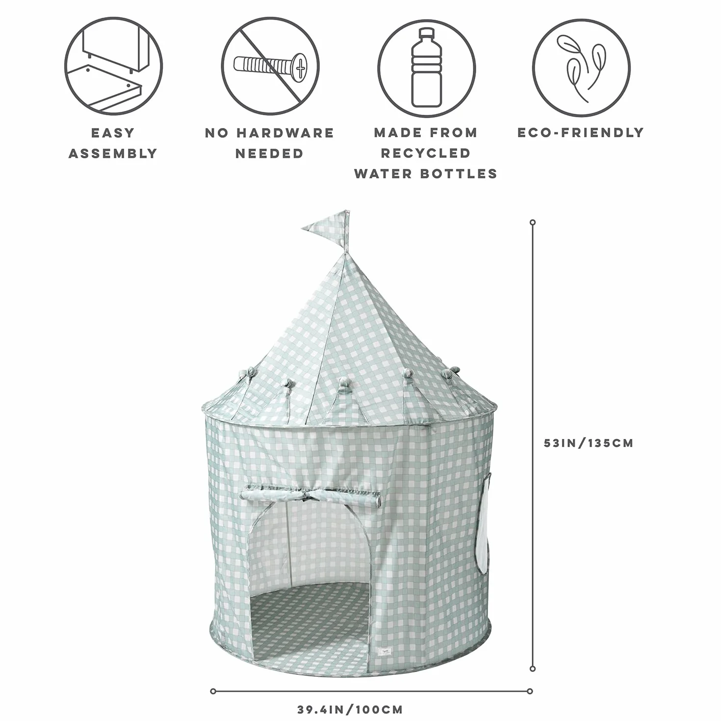 3 Sprouts, Tenda da Gioco per Bambini, Realizzata in Poliestere Riciclato, Ideale per Giocare in Cameretta e in Sala Giochi, Colore Gingham Blu, 100x100x135 cm