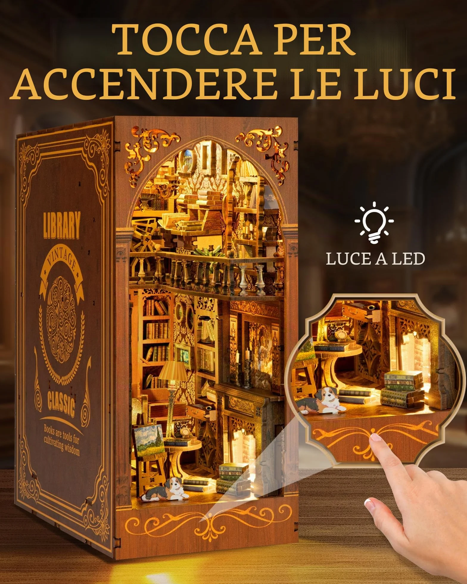 DIY Biblioteca Book Nook Kit, Casa Delle Bambole in miniatura con Libreria Estraibile, Booknook Inserto per libreria Vicolo dei decori,Kit Casa in Miniatura con Luce a Led per Adulti oltre i 14 Anni