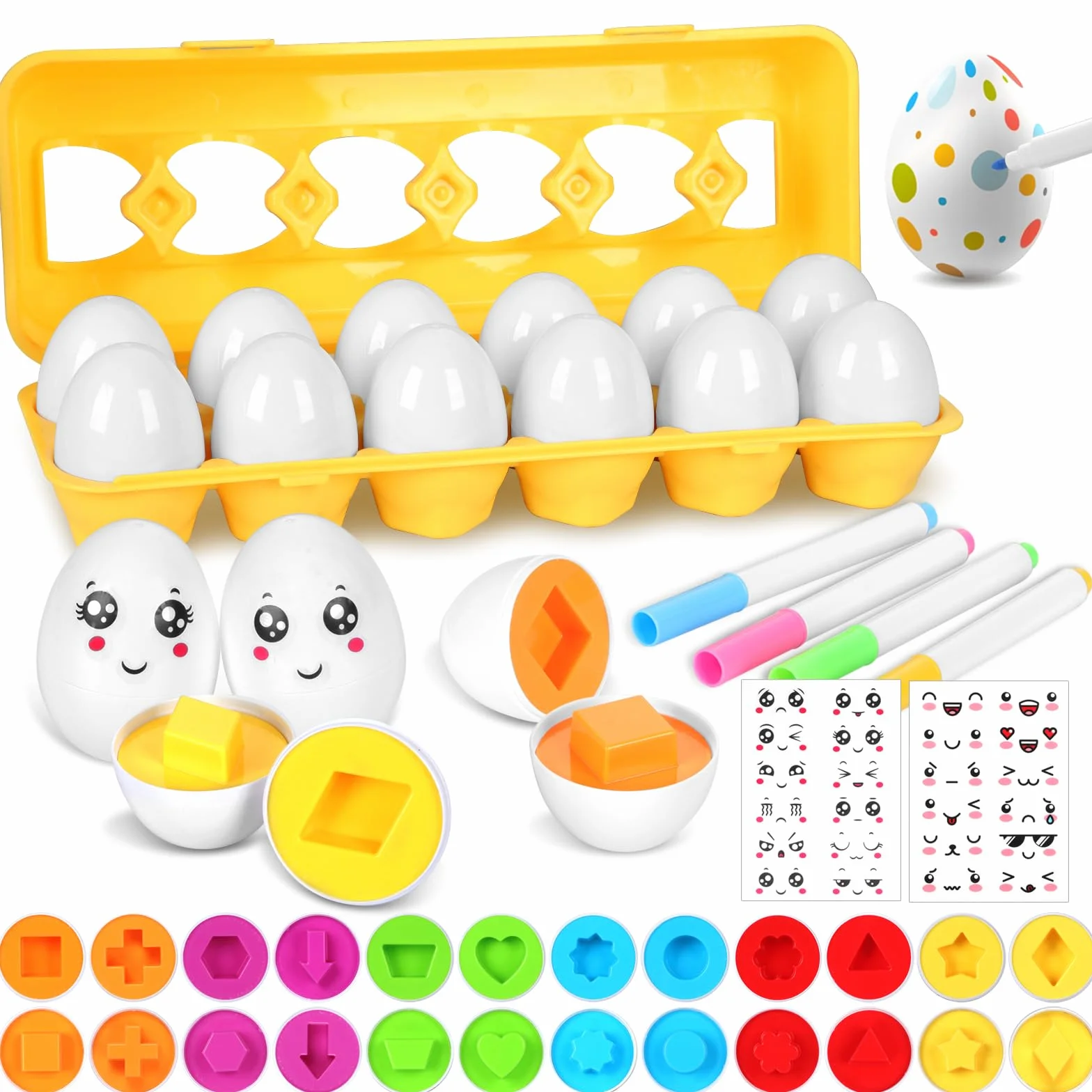 KOMABLEN Set di 12 Uova di Abbinate Giochi Montessori, Plastica uovo Giocattolo per Bambini Colore e Forma Riconoscimento