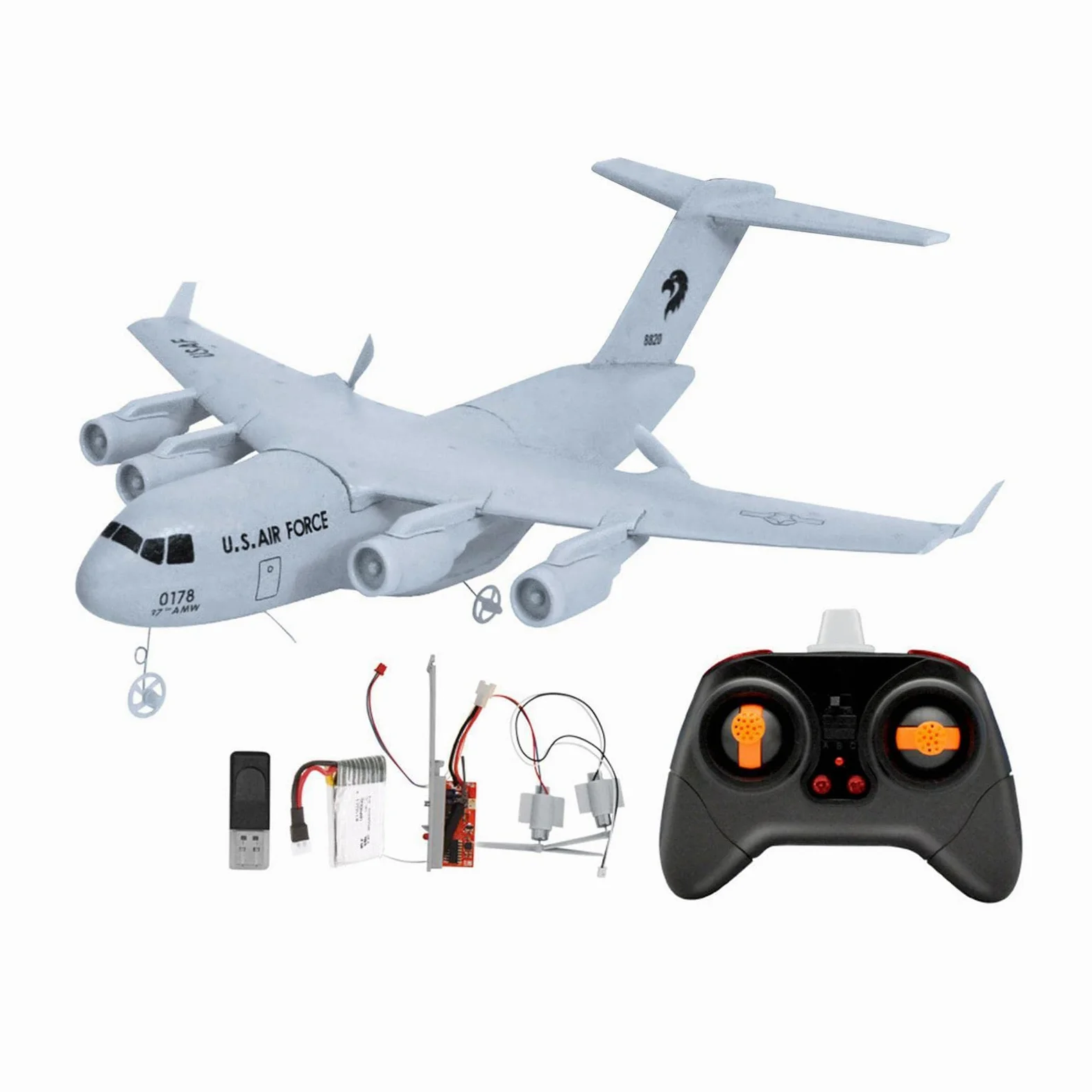 Aereo Radiocomandato RC, Modello di Aereo da Trasporto a 2 Canali, Motori Resistenti, Giocattolo Elettronico, Ideale Come Regalo per Bambini E Ragazzi, Set Standard+Luce
