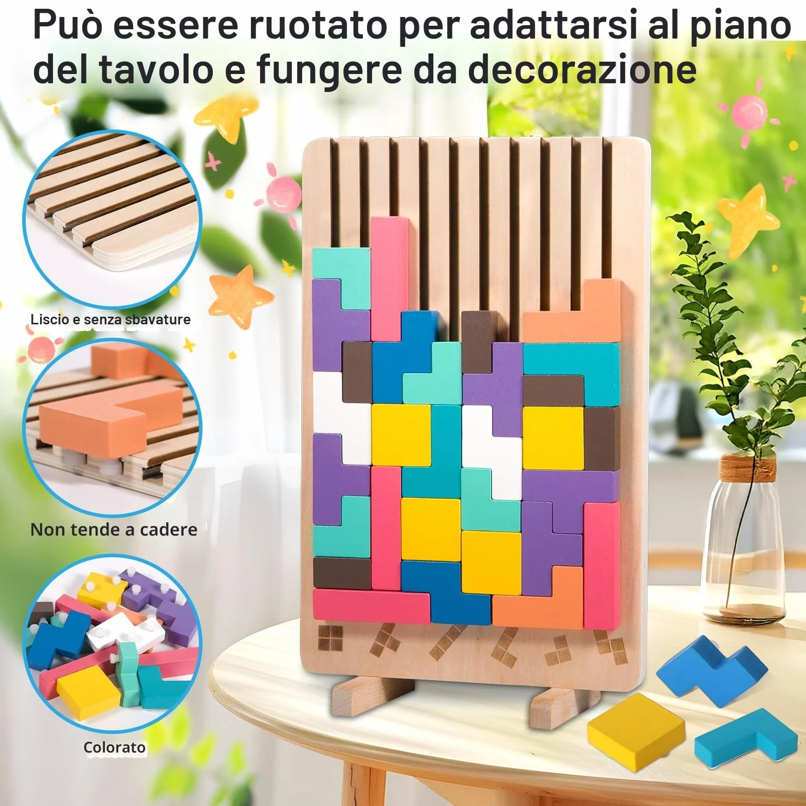 ZLPBAO Tetris Gioco per Bambini con 10 Carte e Borsa, Puzzle 3D di Legno Tetris Giochi montessori 3 anni, Intelligenza Jigsaw Rompicapo, Regali per Bambini di 3, 4, 5, 6 Anni