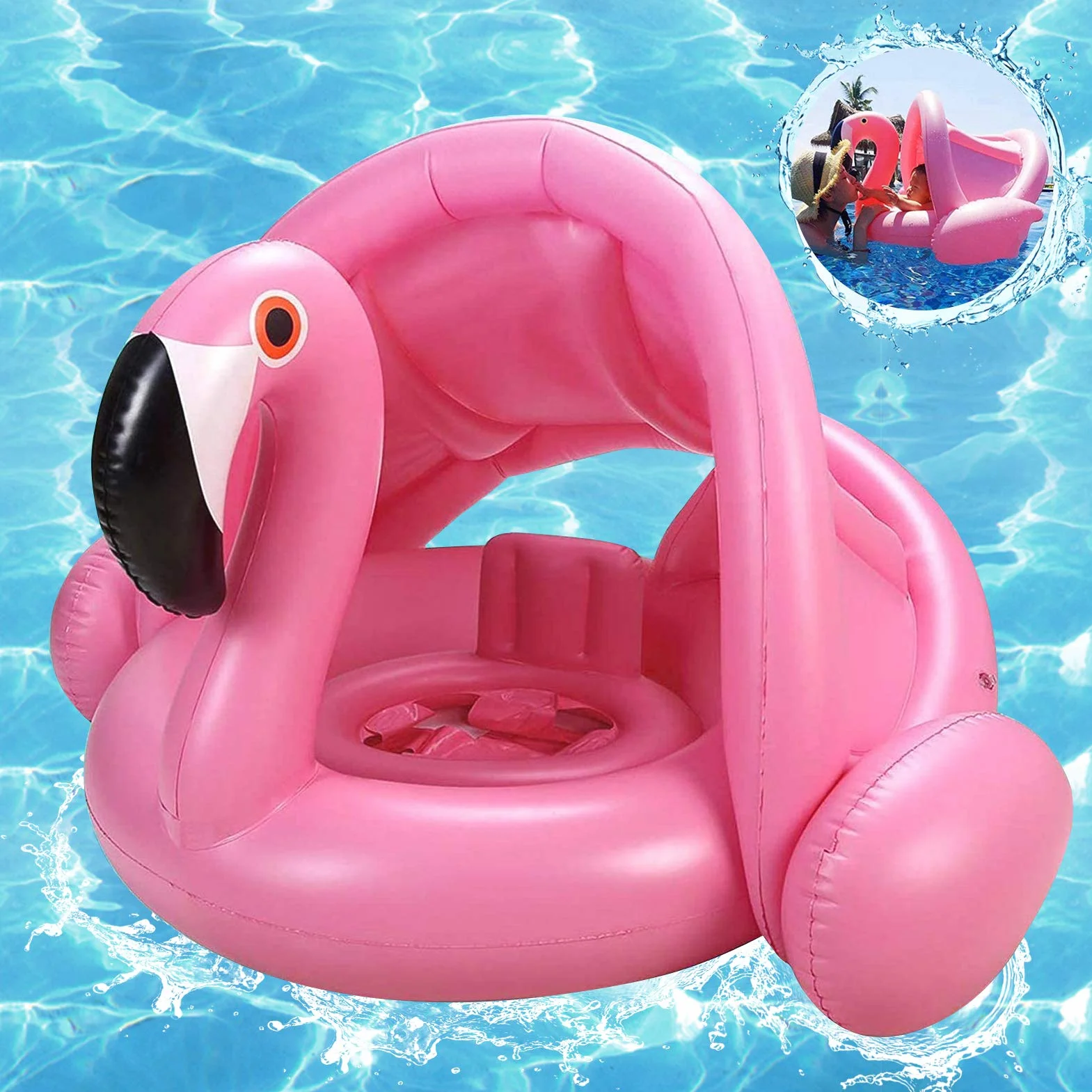 Fenicottero Anello di Nuoto,Baby Salvagente Bambini Giocattoli galleggianti,Baby Float con Parasole (A)
