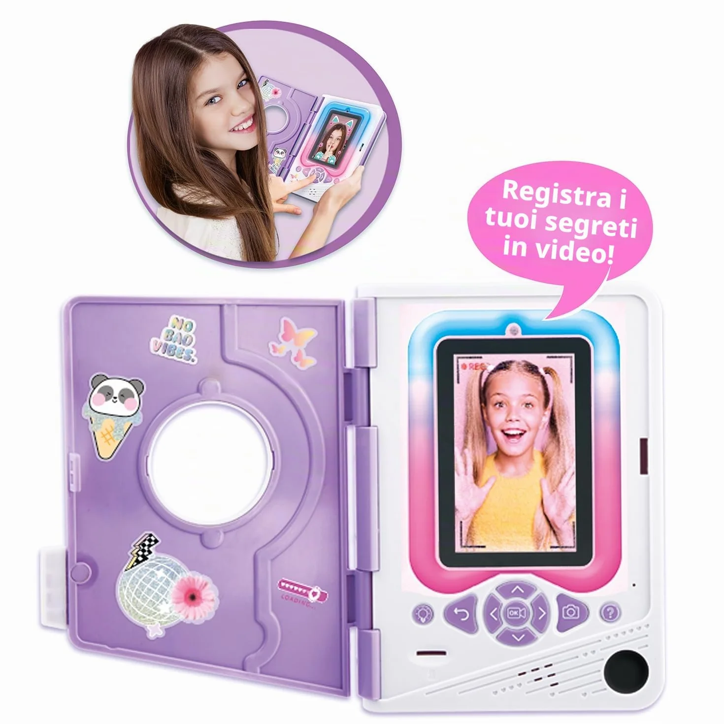 Canal Toys Diario Segreto Video Bambini Viola - 32 GB Registra Video Foto Impronta Digitale 24 Effetti LED