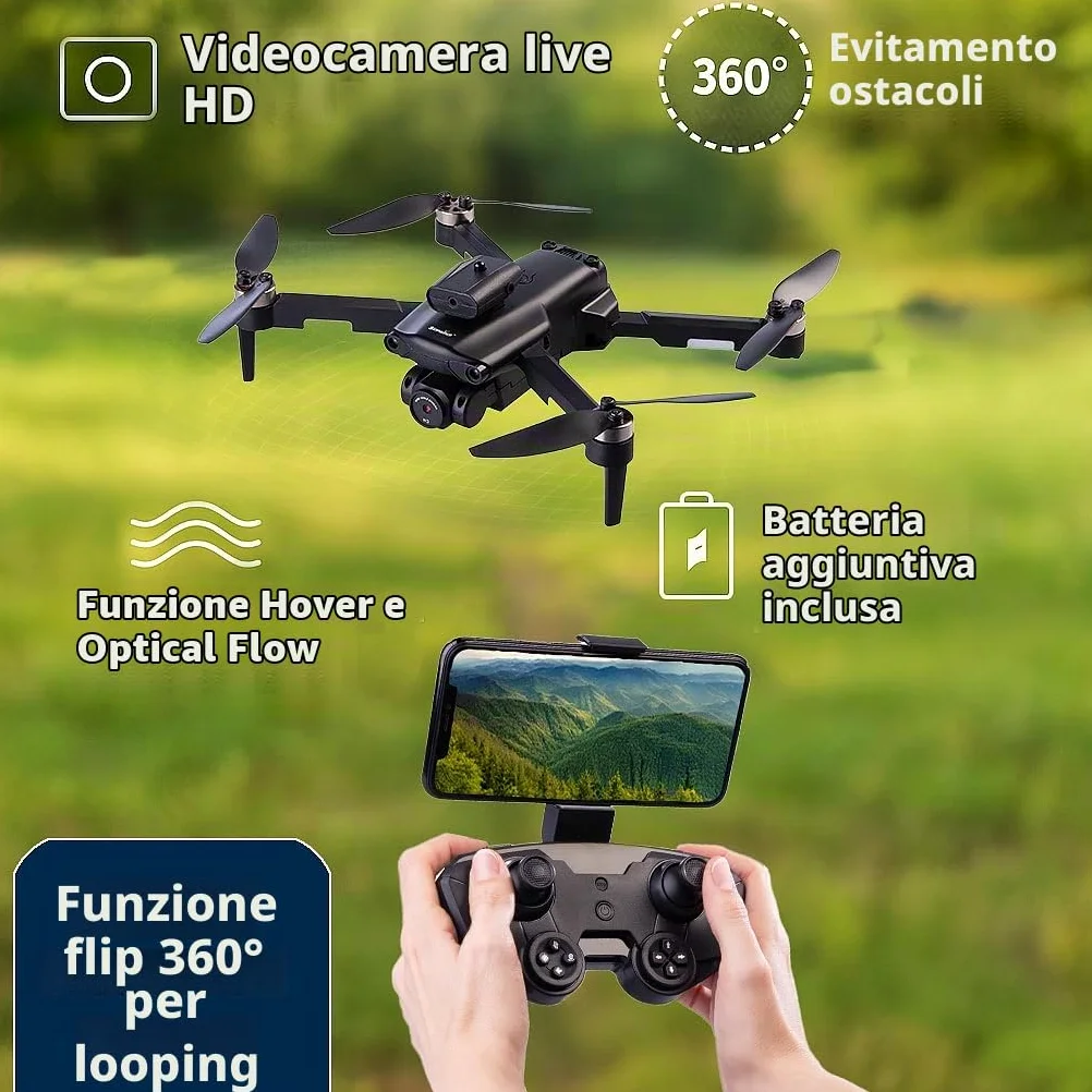 Simulus quadricottero: Droni RC Wi-Fi, pieghevole, con telecamera HD (drone quadricottero, drone pieghevole quadcopter, LED)