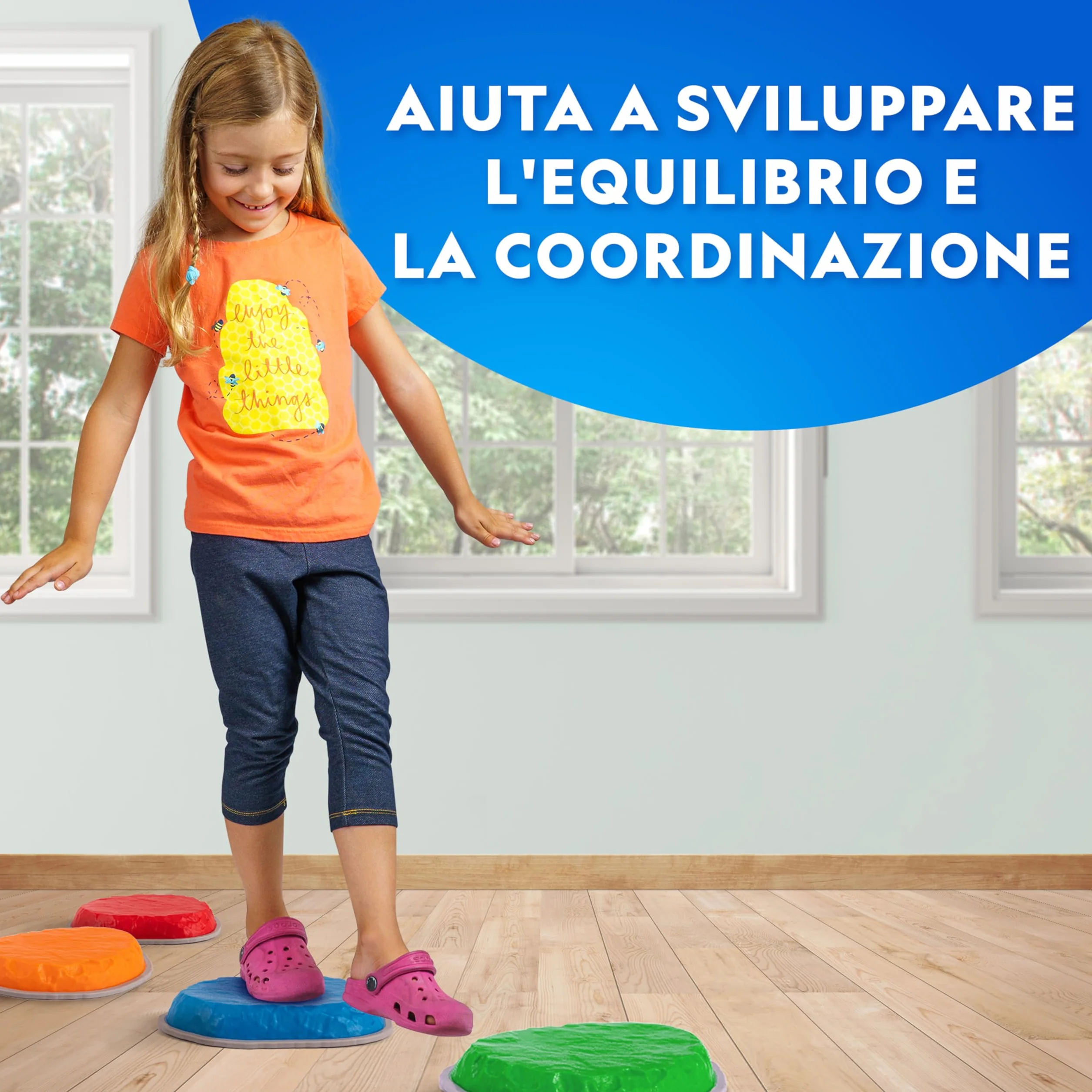 Blue Marble National Geographic Pietre per Equilibrio Bambini - 10 Pietre Antiscivolo Resistenti per Sviluppare Coordinazione e Abilità Motorie