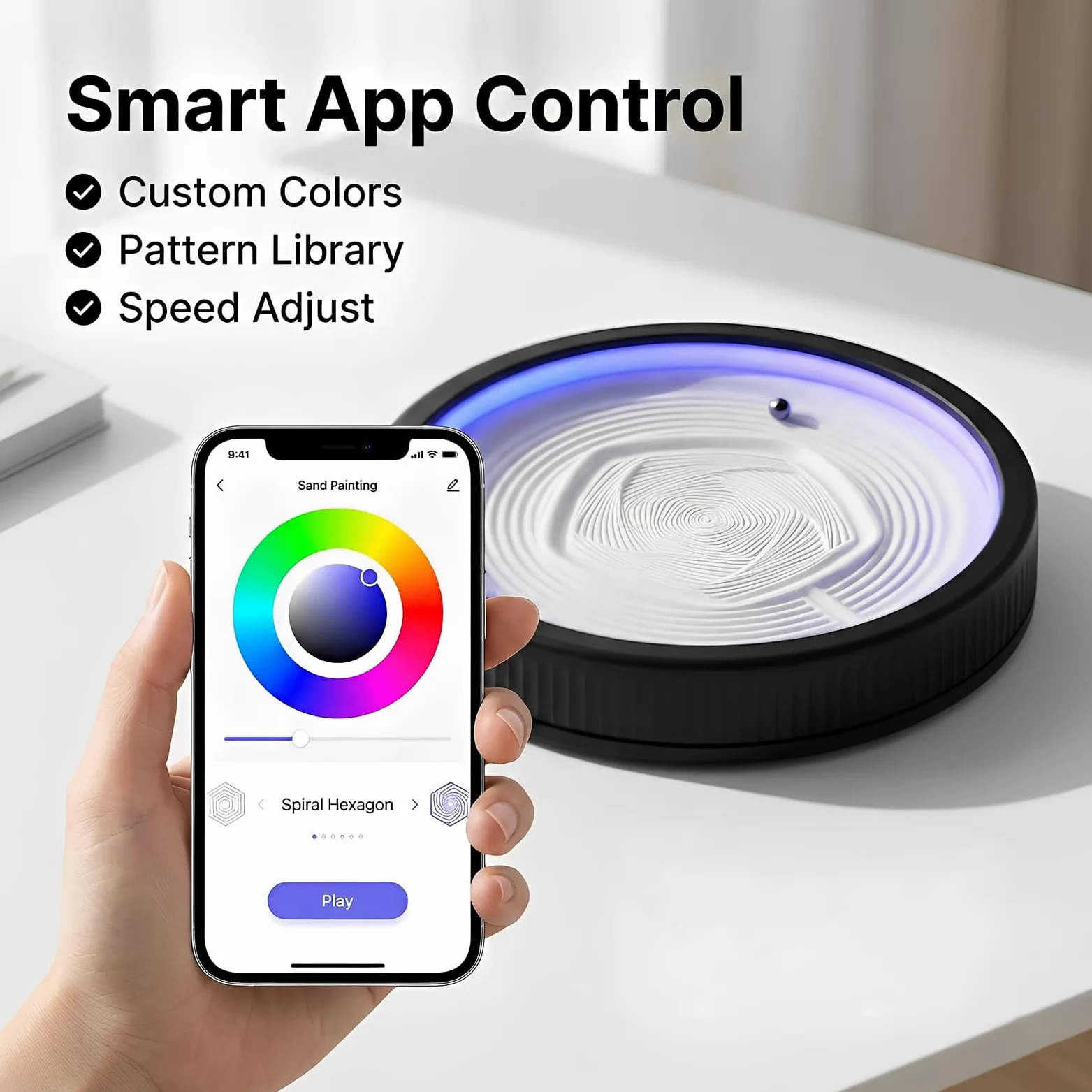 Elprico Mini Robot per Pittura con Sabbia, Macchina Automatica per Arte Cinetica con Controllo App e Illuminazione RGB, per Decorazioni per il Relax della Scrivania