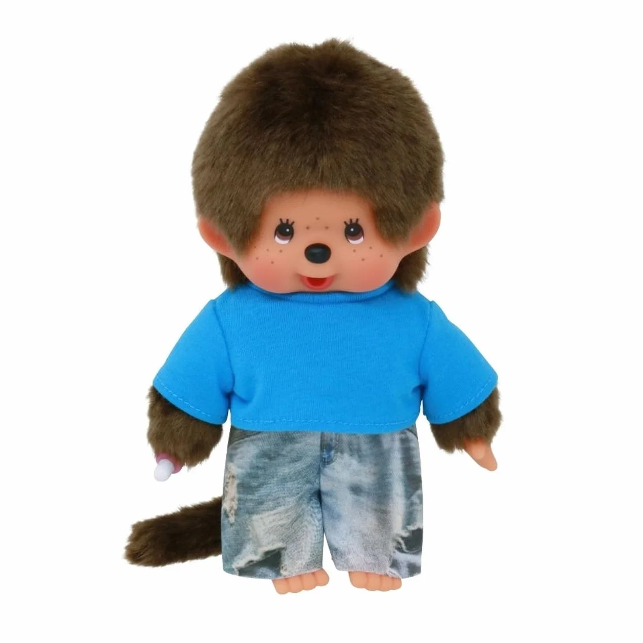 Sekiguchi 253852 - Monchhichi Originale con Jeans e Maglietta, Peluche Alto Circa 20 cm in Peluche Marrone