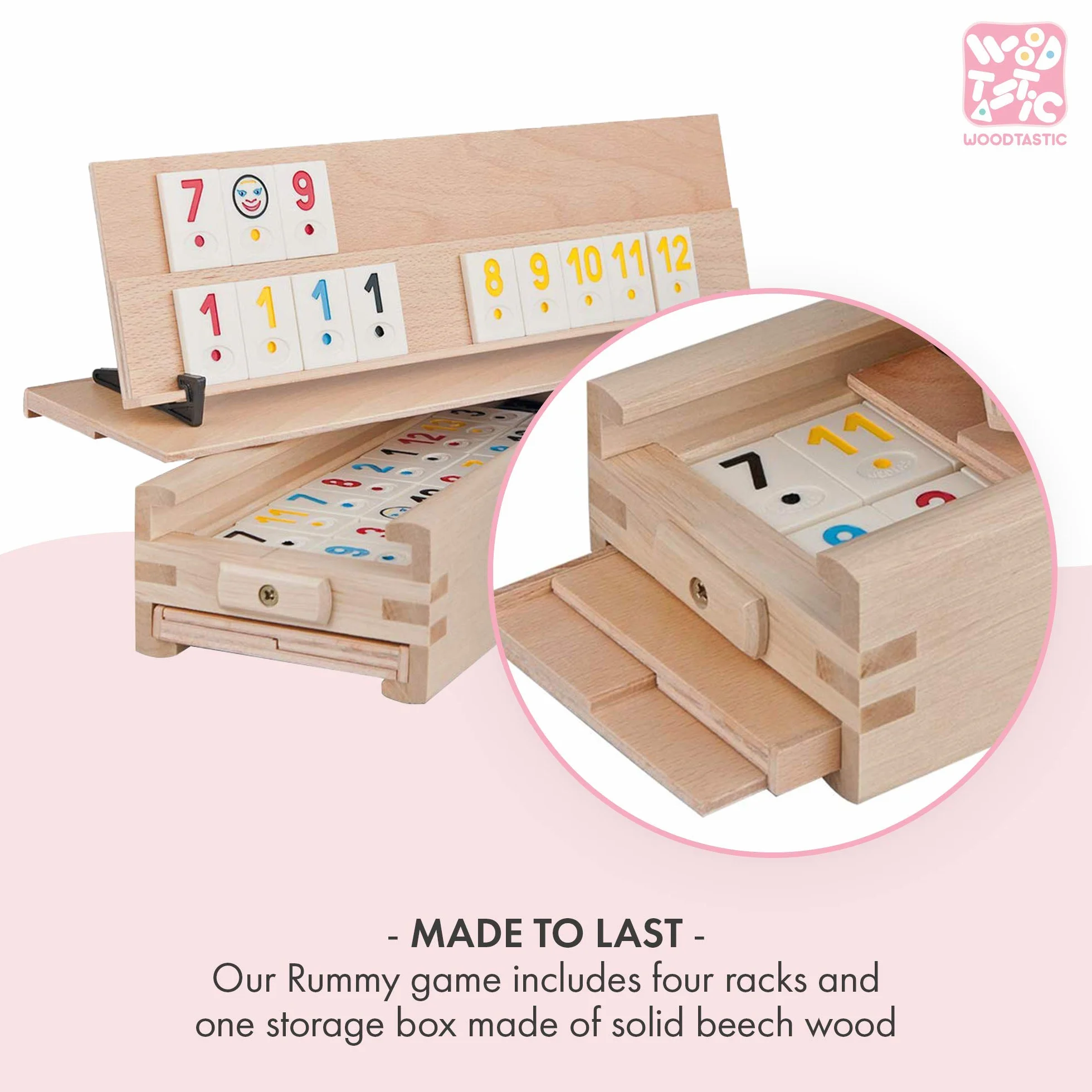 Gioco di Rummy in Legno: Un gioco da Tavolo di alta Qualità Realizzato in Legno Massiccio di Faggio