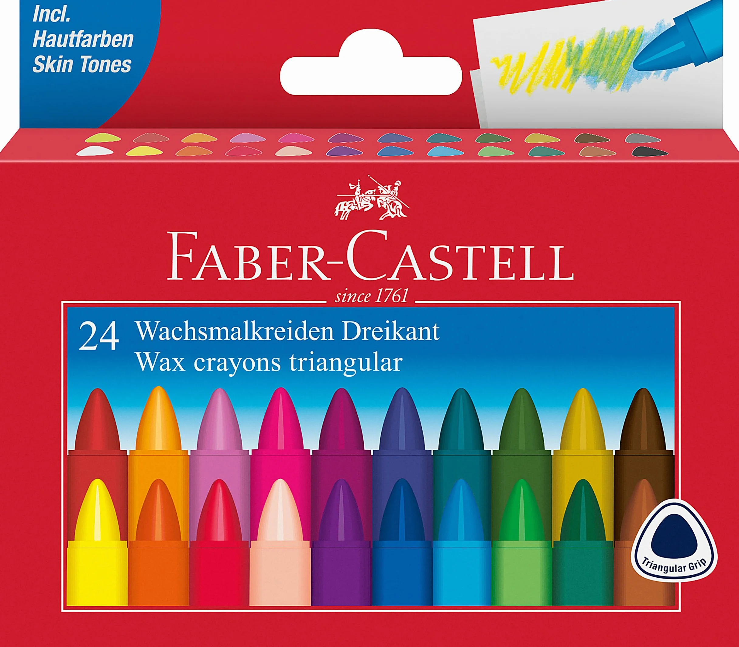 FABER-CASTELL 120024 - Pastelli a cera triangolari, 24 pastelli a cera per bambini e adulti