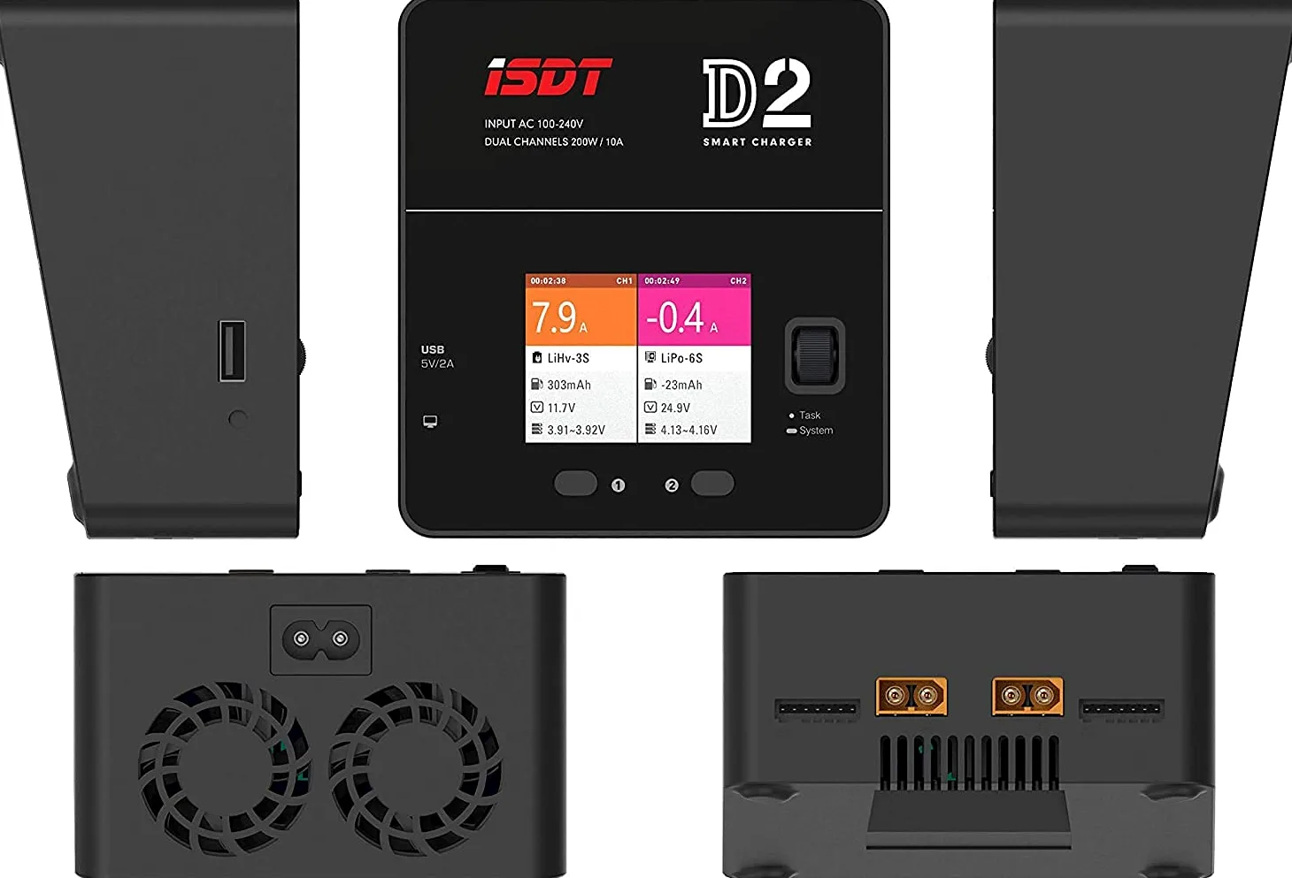 ISDT D2 Mark 2 200 W 12 A Alimentatore di rete Lipo Batteria Equilibratore AC DC Dual per modelli Rc 1-6S Li-ion Life NiCd NiMH LiHV PB