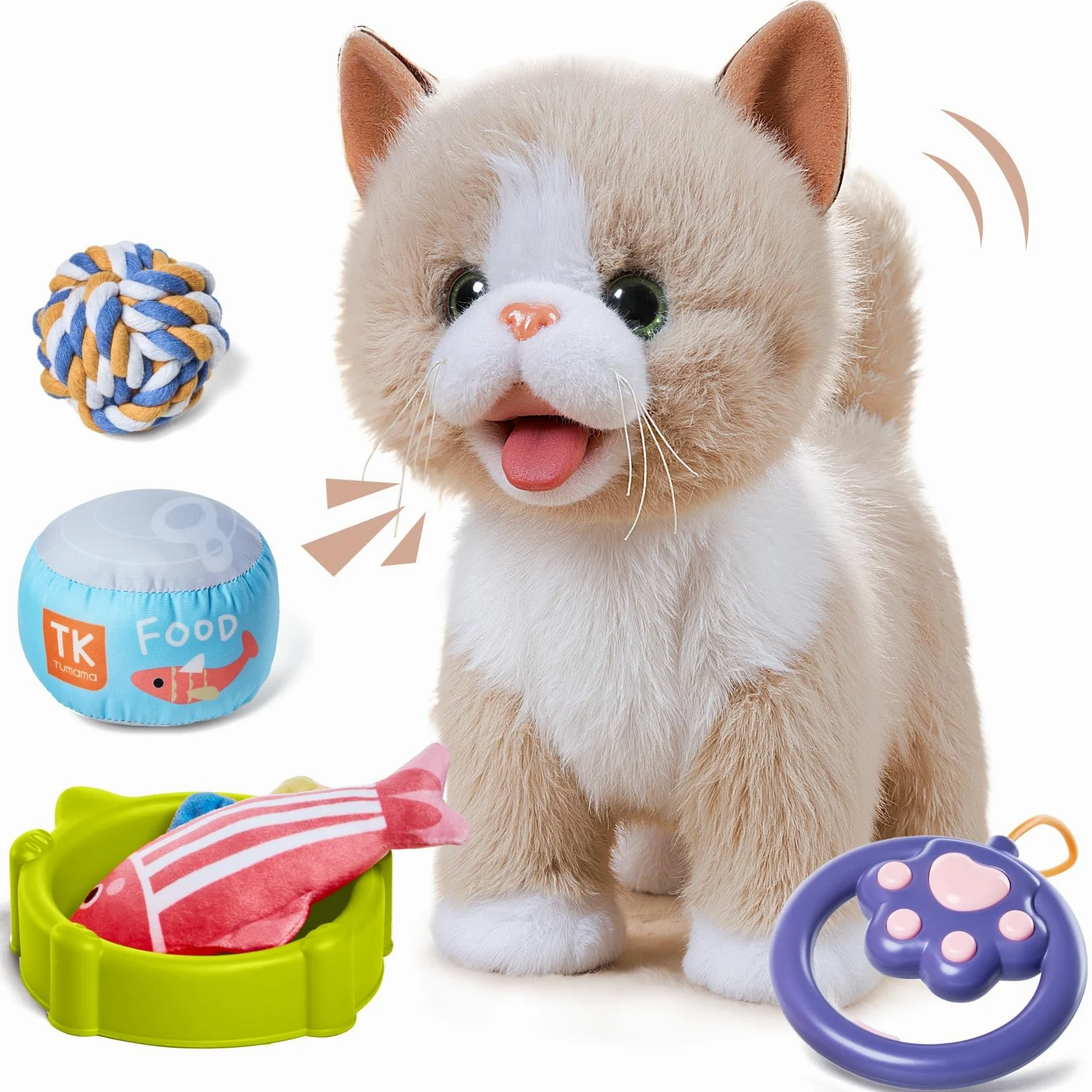 TUMAMA Peluche Gatto Gioco Interattivo Che Abbaia e Cammina e Miagola, Giochi Gatto Interattivi, Elettronico Pet Giocattolo Per Robot Gatti Per Bambini, Gattino Di Peluche Piccolo Per 3 4 5 6 Anni