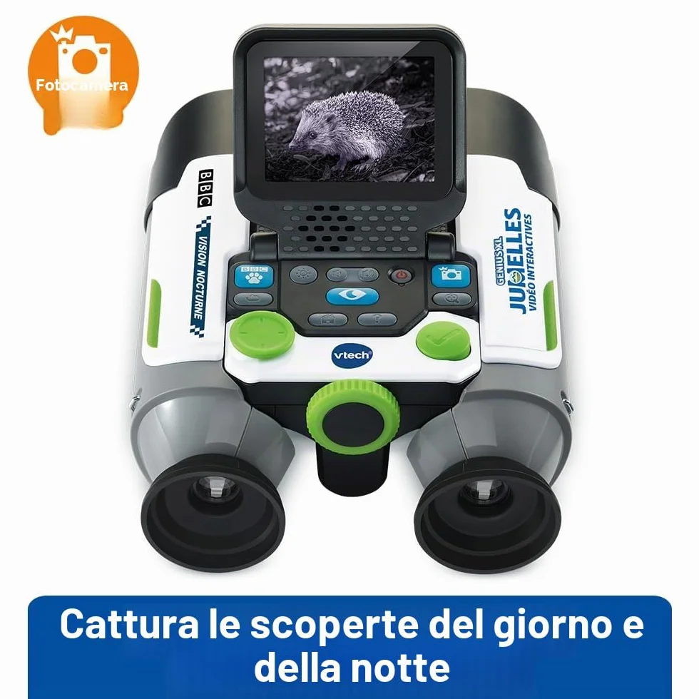 VTech - Genius XL Binocolo video interattivo, Binocolo per bambini 10x21 con schermo a colori, foto e video della BBC, giocattolo educativo scientifico, regalo per bambini dai 5 anni - Contenuto in