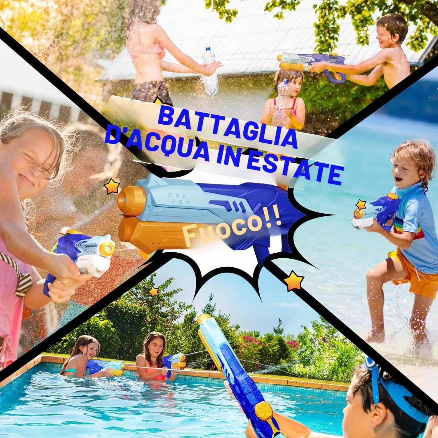 MOZOOSON Pistola ad Acqua per Bambini Adulti, 2 X 750ml Potenti Pistole ad Acqua Water Gun, 8-10m Lungo Raggio Pistola Acqua per Giochi da Spiaggia All'aperto, Piscina, Ideale per Addestrare Gatti