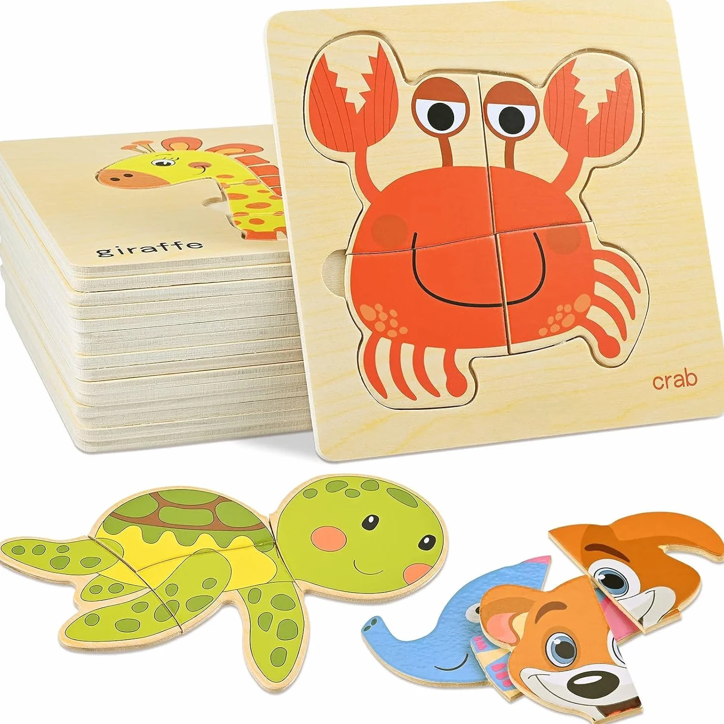 GOLDGE 16 Pezzi Giocattoli Bambini Animali da Puzzle di Legno, Giochi Bambina 1 Anno 2 3 4 Anni Educativo Pattern Blocchi Regalo per Ragazzo Ragazza