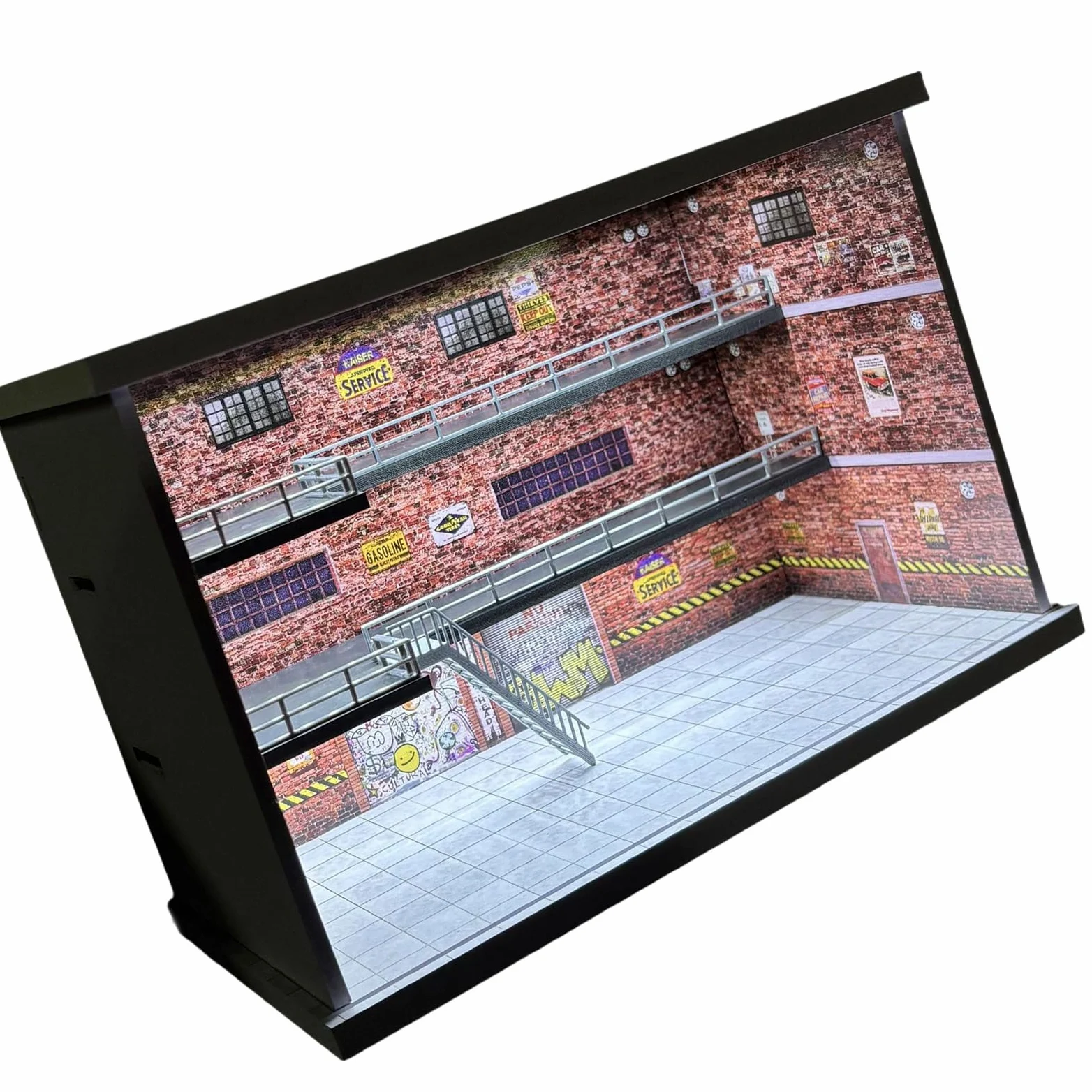 Vetrina per auto modello desktop, M008901 | Scala 1/64 illuminato parcheggio garage layout con struttura in PVC e copertura anteriore trasparente
