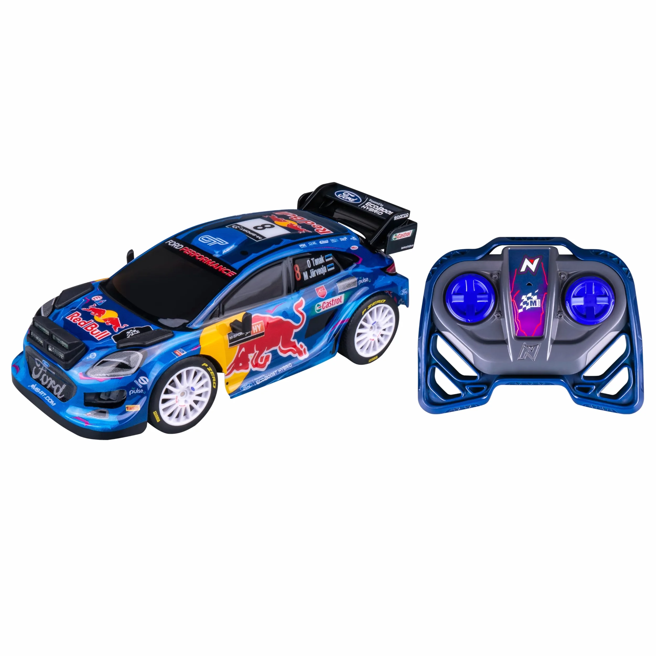 Nikko RC 10393 Night Mode M-Sport Ford Puma Hybrid #8 Tänak, auto telecomandata con fari LED, 25 cm, telecomando 2,4 GHz, portata 40 m, per bambini dai 6 anni in su, blu