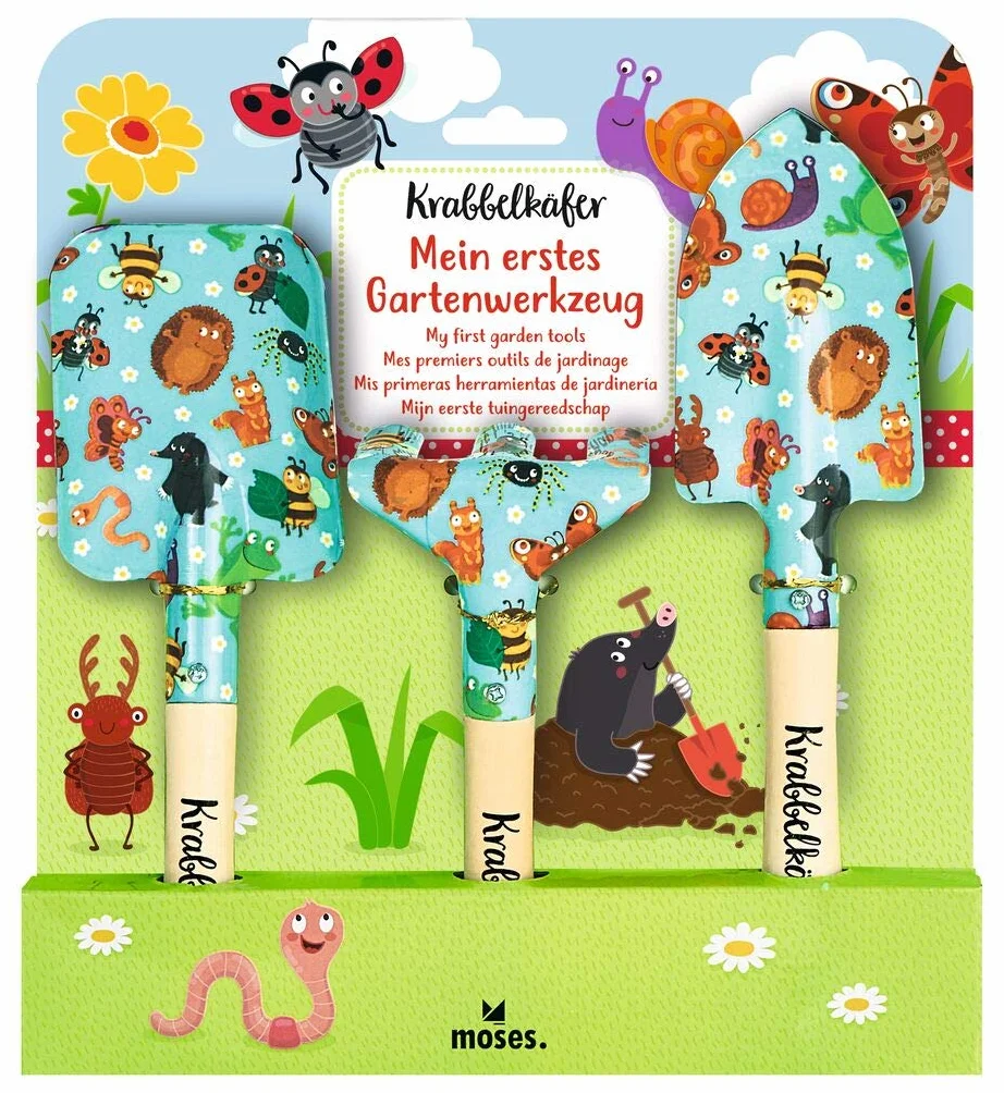 Moses. 16142 - Set di 3 Attrezzi da Giardino per Bambini, Paletta da Giardino, Vanga e rastrello, Multicolore