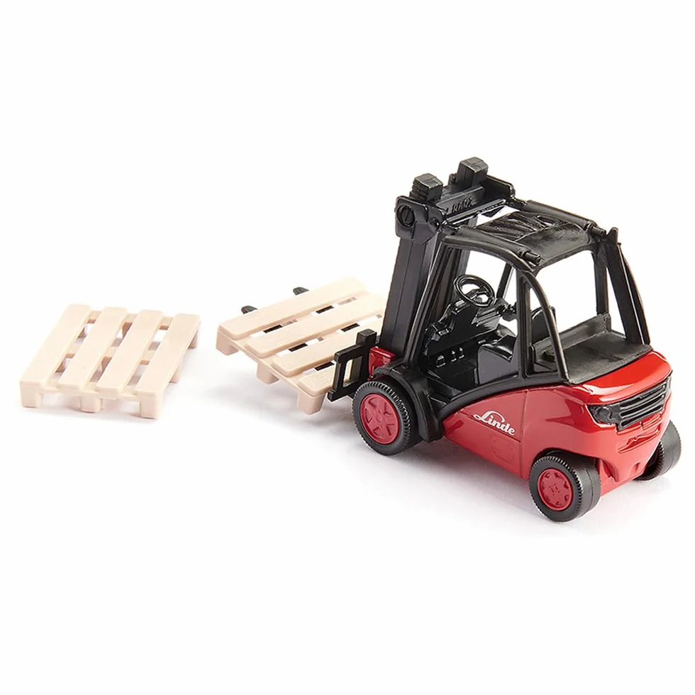 siku 1722, Carrello elevatore a forche Linde, 1:50, Metallo e Plastica, Rosso, Forche mobili, Con 2 bancali inclusi