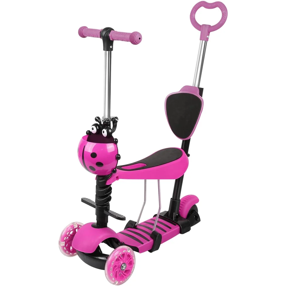 OHMG Monopattino triciclo per bambini 3+ anni, scooter equilibrio, monopattino antiscivolo, monopattino regolabile per ragazza/ragazzo, carico 30 kg, ruote a LED, regolabile in altezza