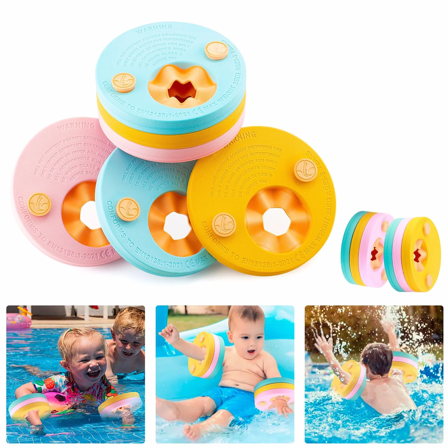 6 Pezzi braccioli bambini，corrimano schiuma, braccioli nuoto bambini，Adatto ai bambini che imparano a nuotare