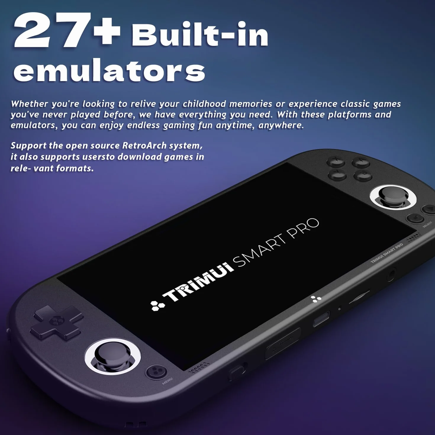 Trimui Smart Pro console portatile per giochi, console con display da 4,96 pollici preinstallata con emulatore e schede TF, console retrò con sistema Linux e processore Allwinner A133P (Nero, 256GB)