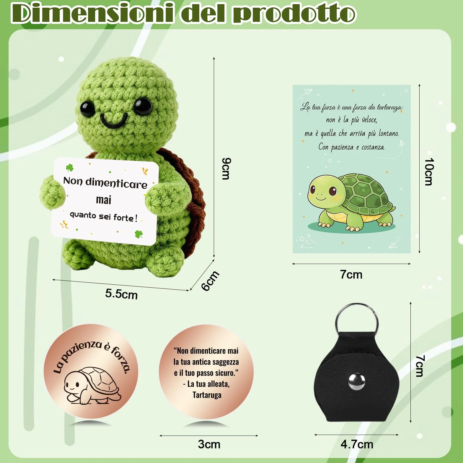 Tartaruga Portafortuna Fatta a Mano con Messaggi Ispiratori - Peluche Morbido con Frasi Motivazionali in Italiano, Regalo Originale per Amiche, Compleanni e Lauree (Tartatata)