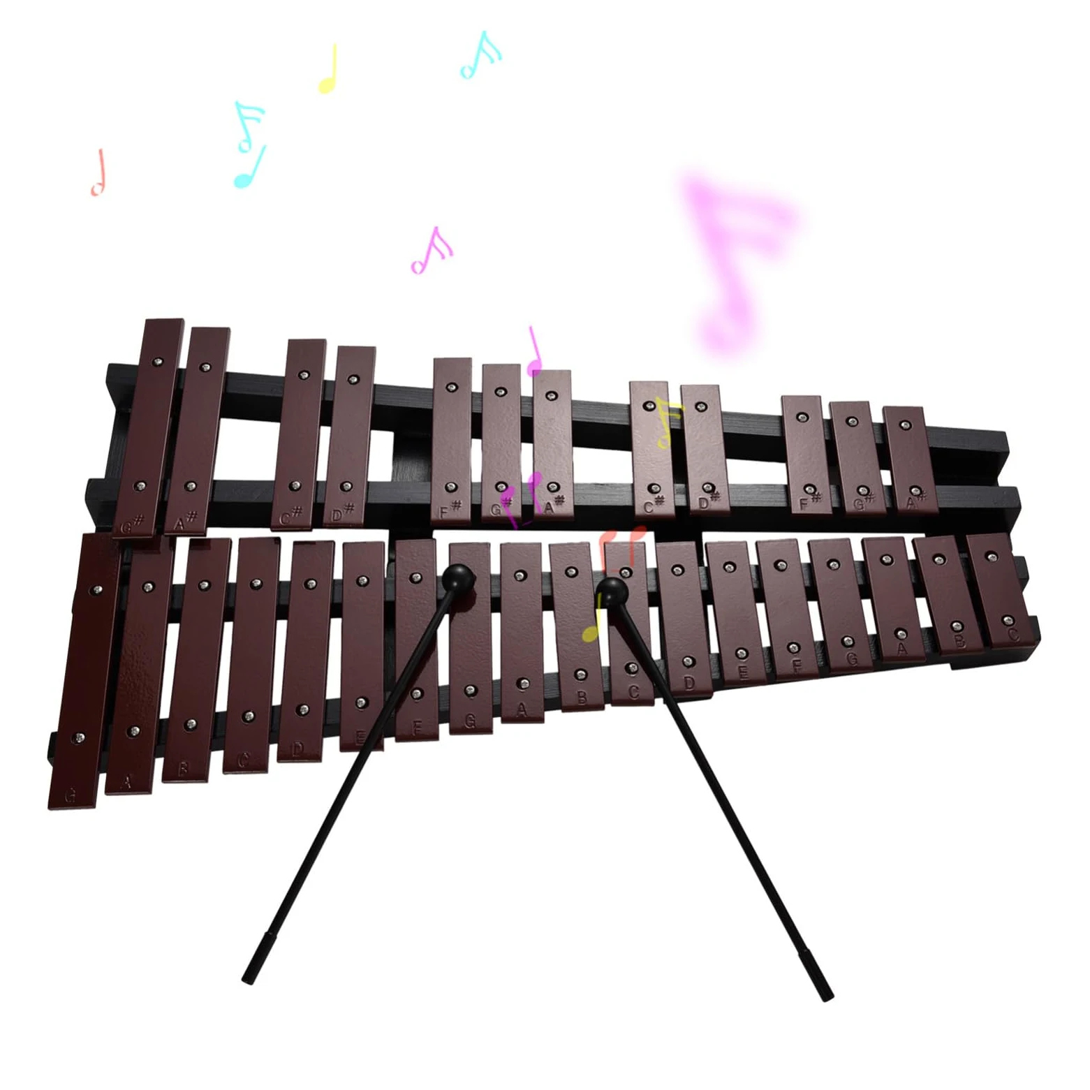 Glockenspiel di Alta qualità da 30 Note Xilofono Pieghevole con Struttura in Legno, Barre in Alluminio per L'educazione Musicale, Insegnamento, Gioco, Adatto a Tutte le età, Leggero e (Caffè)