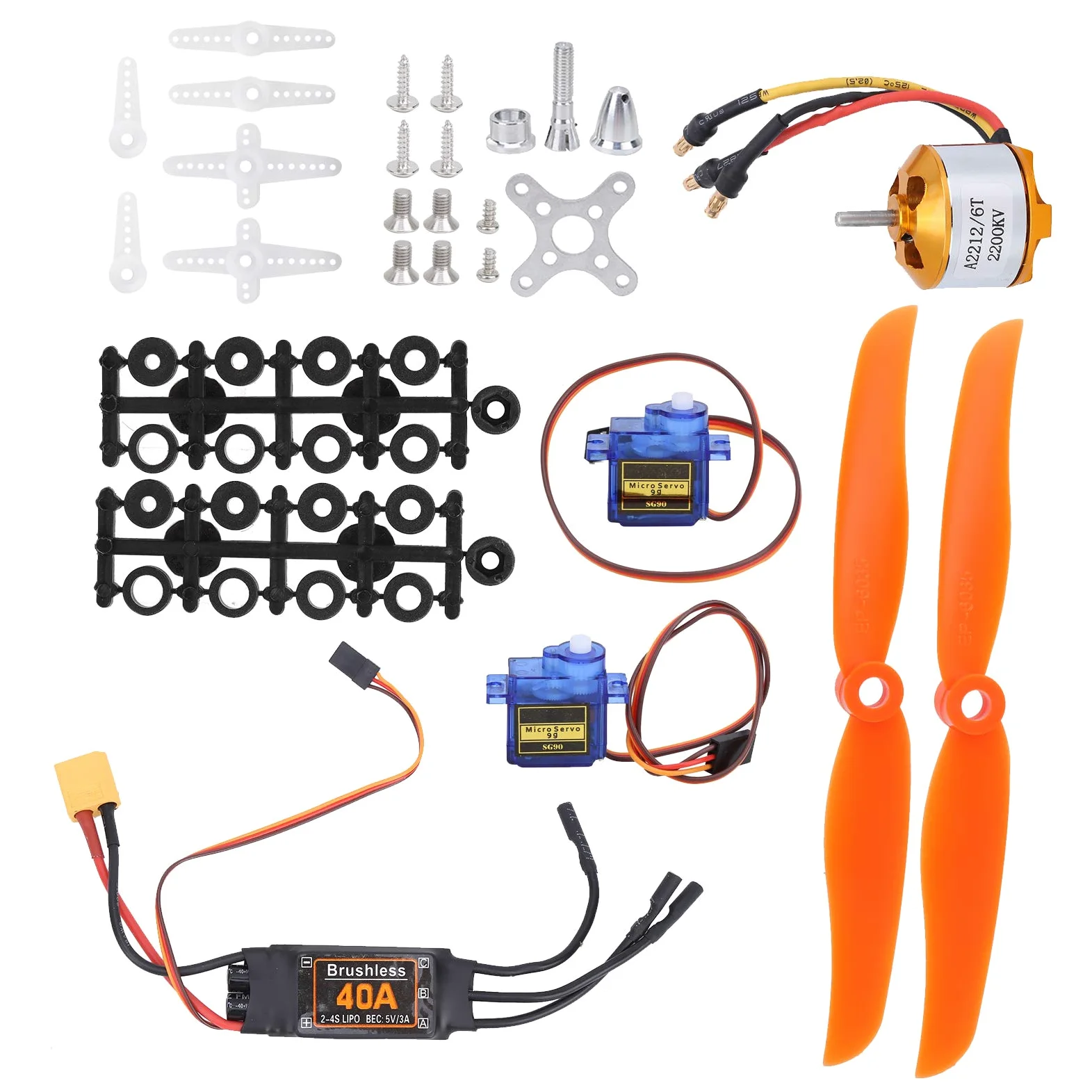 Kit Motore per Aeroplano RC, Motore 2212 KV2200 + ESC XT60T 40A + Servo SG90 + Kit Accessori 6035 per Aerei RC