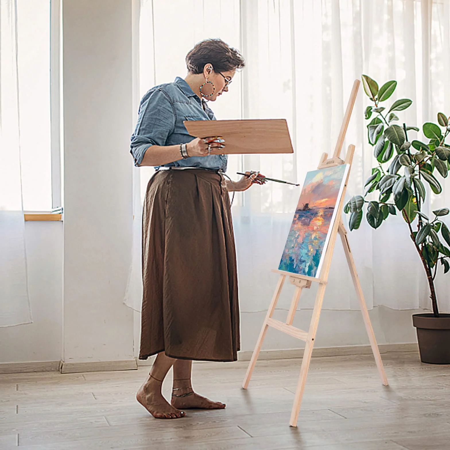 Cavalletto Pittura 150cm Legno Regolabile Portatile Professionale