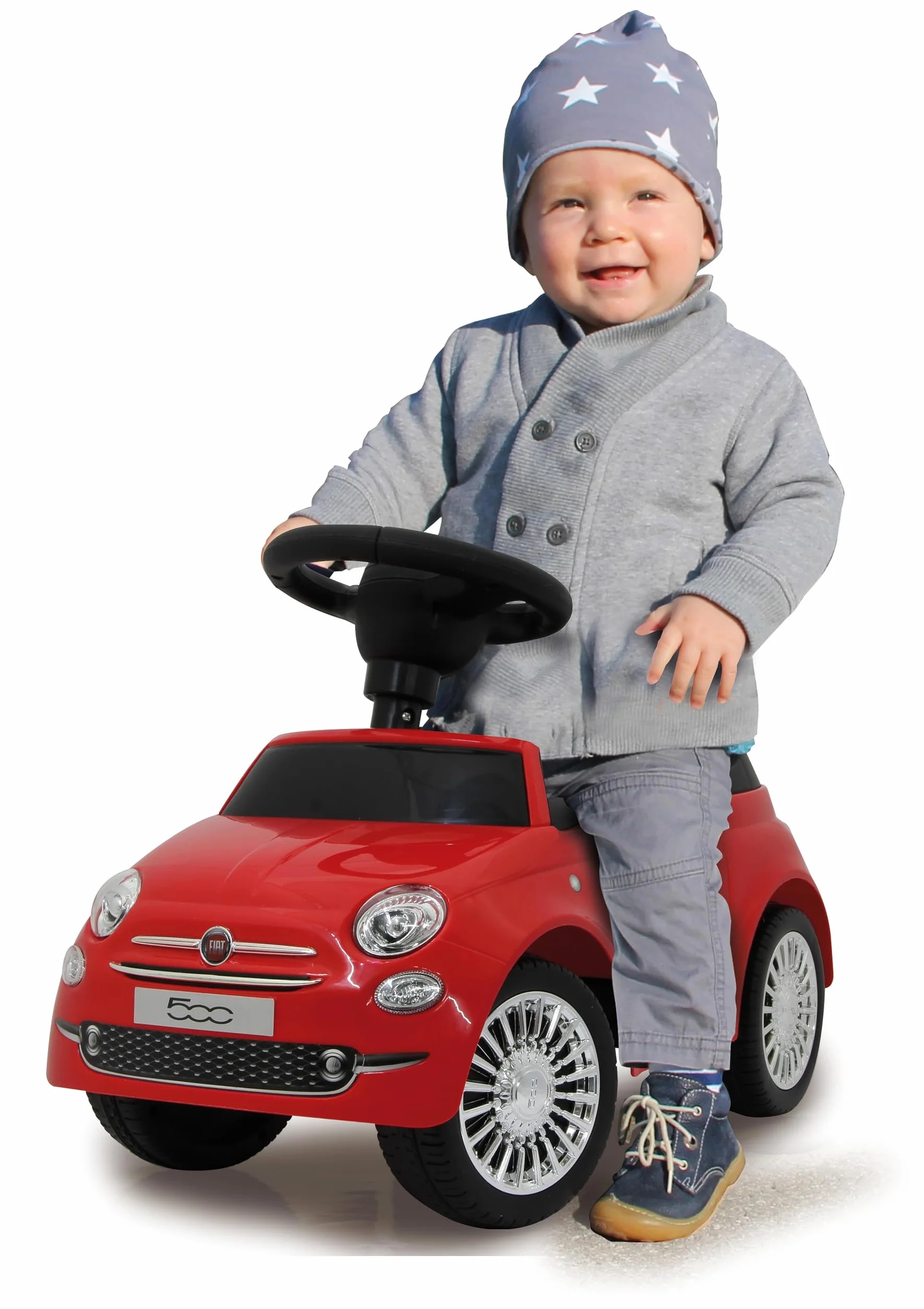 Jamara Push-Car Fiat 500 rosso z bagażnikiem i klaksonem
