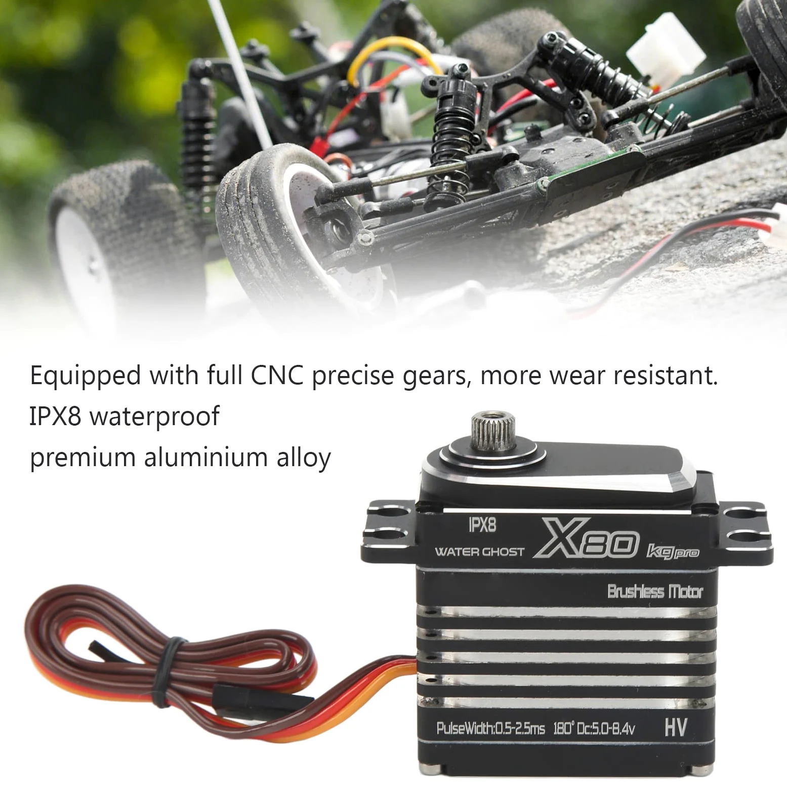 Servo Motore Brushless Resistente All'acqua, Alto Torque 80Kg Servo Digitale per Auto Barca RC 1/8 1/10
