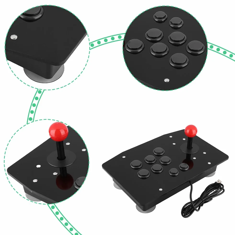 Joyzan Arcade Stick, Joystick Arcade da Gioco a 8 Pulsanti Fighting Street Rocker Fighter Maniglia Fisso Grande Pannello Maniglia Rotazione Controller Parti Ricambio Stile Competizio 29,6x19,7x11,5cm