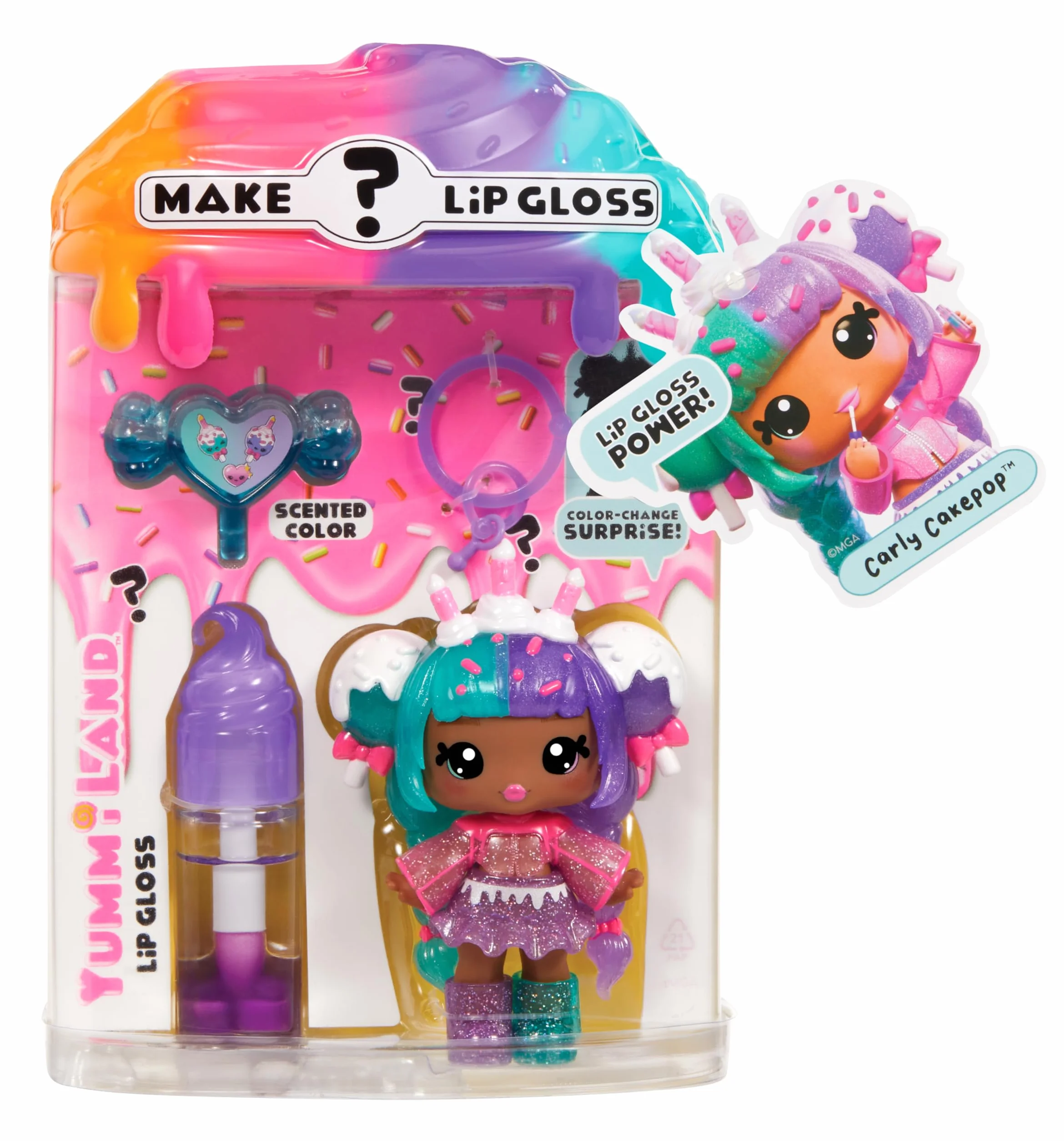 Yummiland Lip Gloss Doll: Mystery Color Change - Carly Cakepop: Include 1 Bambola, Lucidalabbra fai da te + Portachiavi rimovibile, Gioco cosmetico. Collezionabile. Età 4+