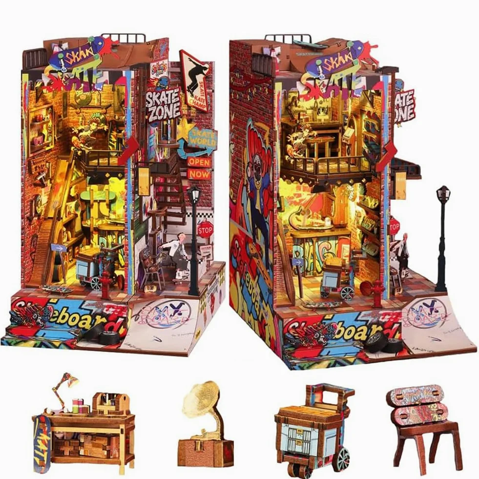 Kit fai da te per angolo del libro, decorazione fai da te per casa delle bambole Booknook, libreria, puzzle in legno 3D con luce LED, kit in miniatura a mano per adulti regalo di compleanno