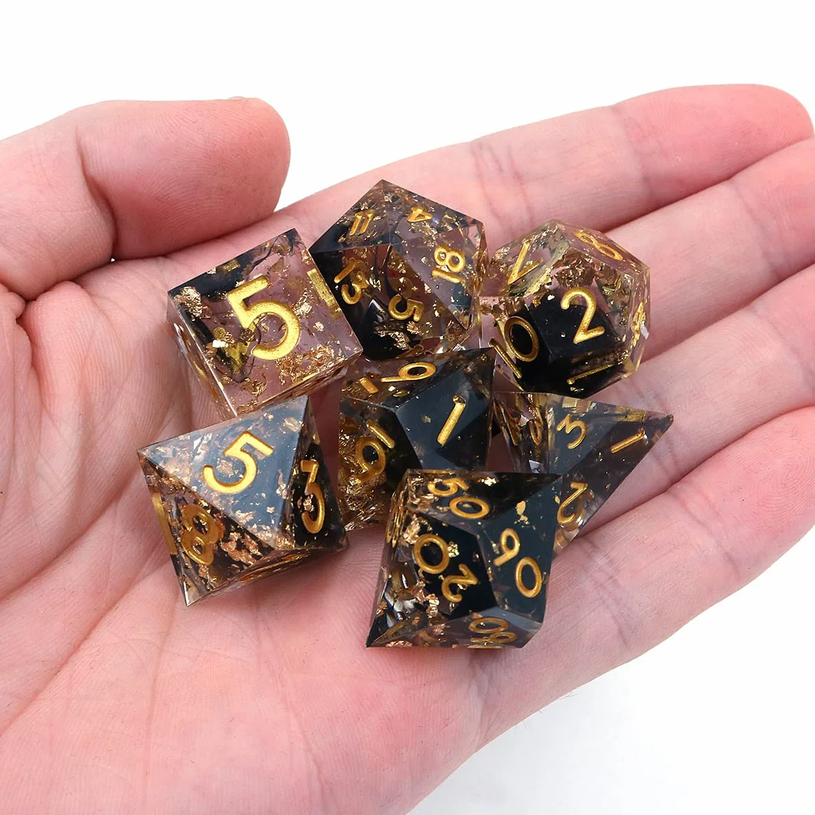 Set di Dadi DND DollaTek in Resina di Lusso Trasparenti - D4 D6 D8 D10 D12 D20 - Nero Trasparente