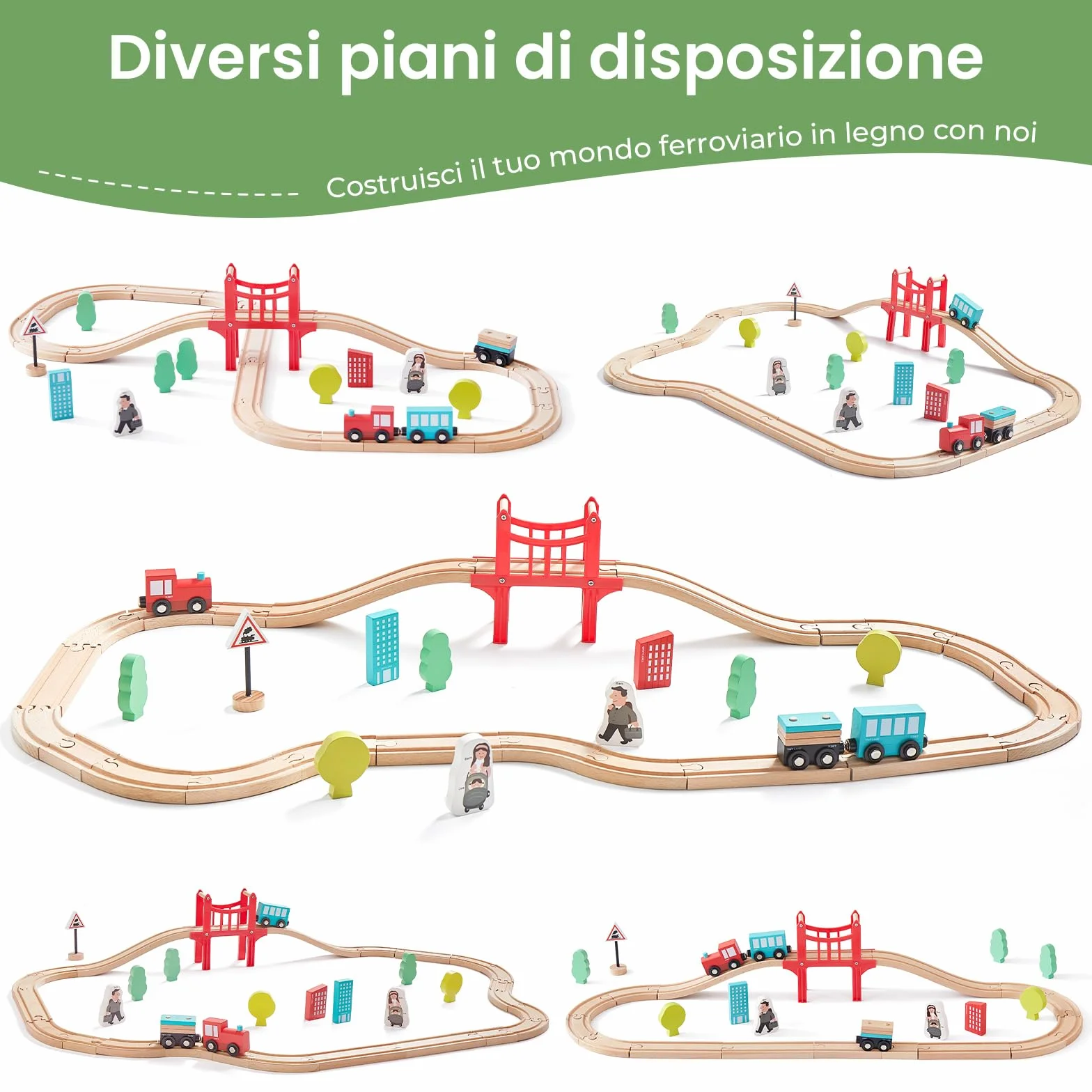 Tiny Land Pista Treno in Legno, Set Ferrovia in Legno (39 pcs) Pista Macchinine giochi legno bambini trenino natale