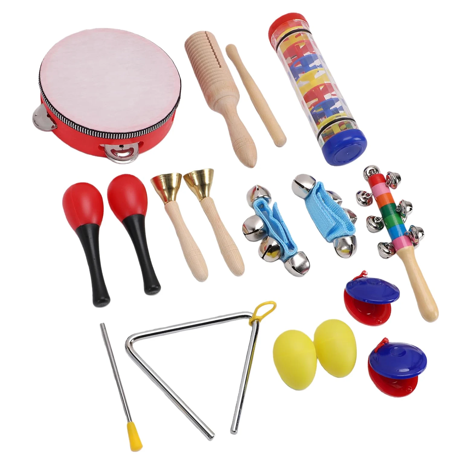 Aramox Set di Strumenti a Percussione Strumenti Musicali con Legno di Faggio ABS e Acciaio Inossidabile 10 Tipi Tamburello da 6 Pollici Maracas Shaker per Uova per l'apprendimento del Ritmo