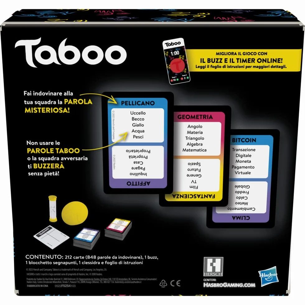 Hasbro Taboo classico gioco di società per adulti e adolescenti da tavolo 4+ giocatori 13+